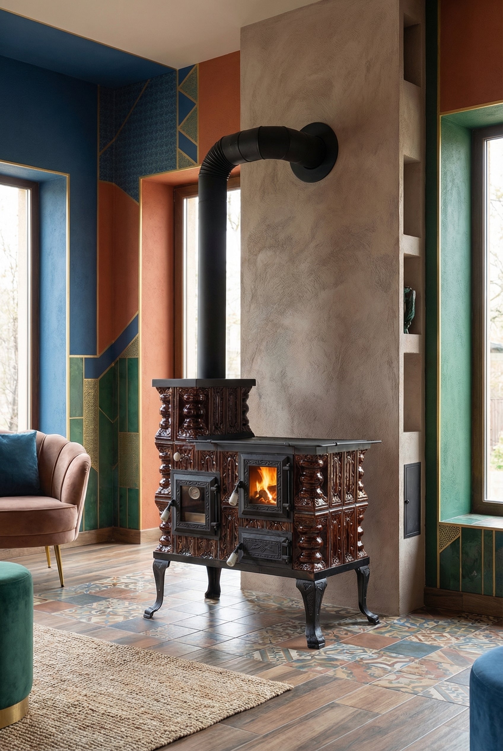 POÊLE CÉRAMIQUE MODÈLE 27 MARRON GAUCHE 8 kW