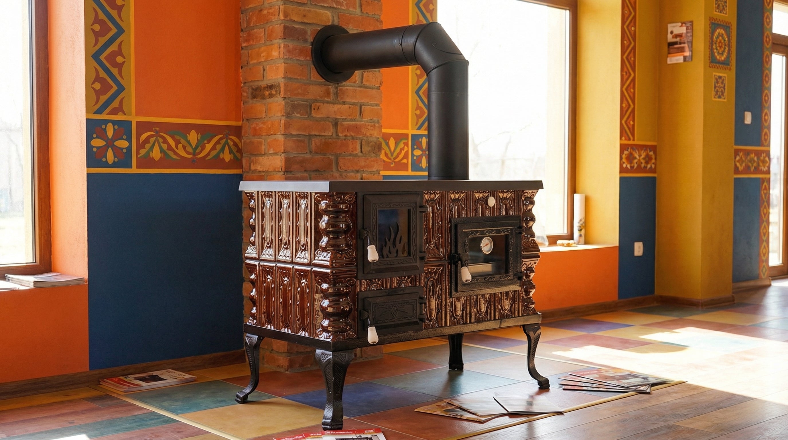 POÊLE CÉRAMIQUE MODÈLE 6 MARRON DROIT 10 kW