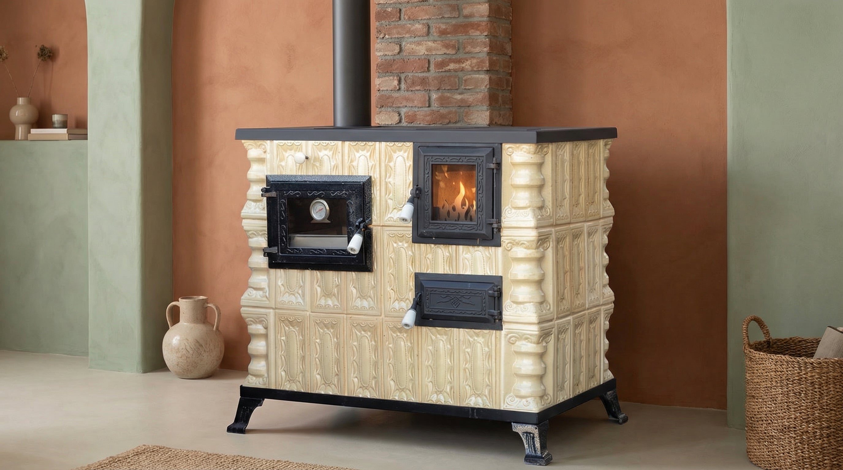 POÊLE CÉRAMIQUE MODÈLE 4 CRÈME GAUCHE 10 kW