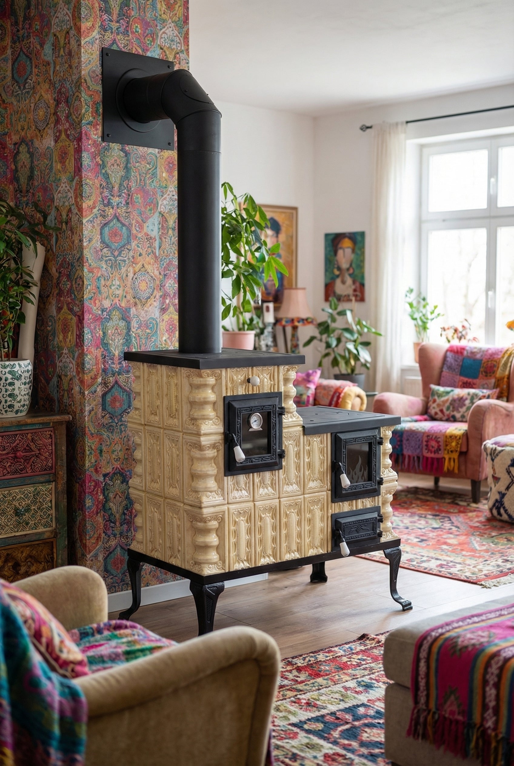 POÊLE CÉRAMIQUE MODÈLE 1 CRÈME GAUCHE 10 kW