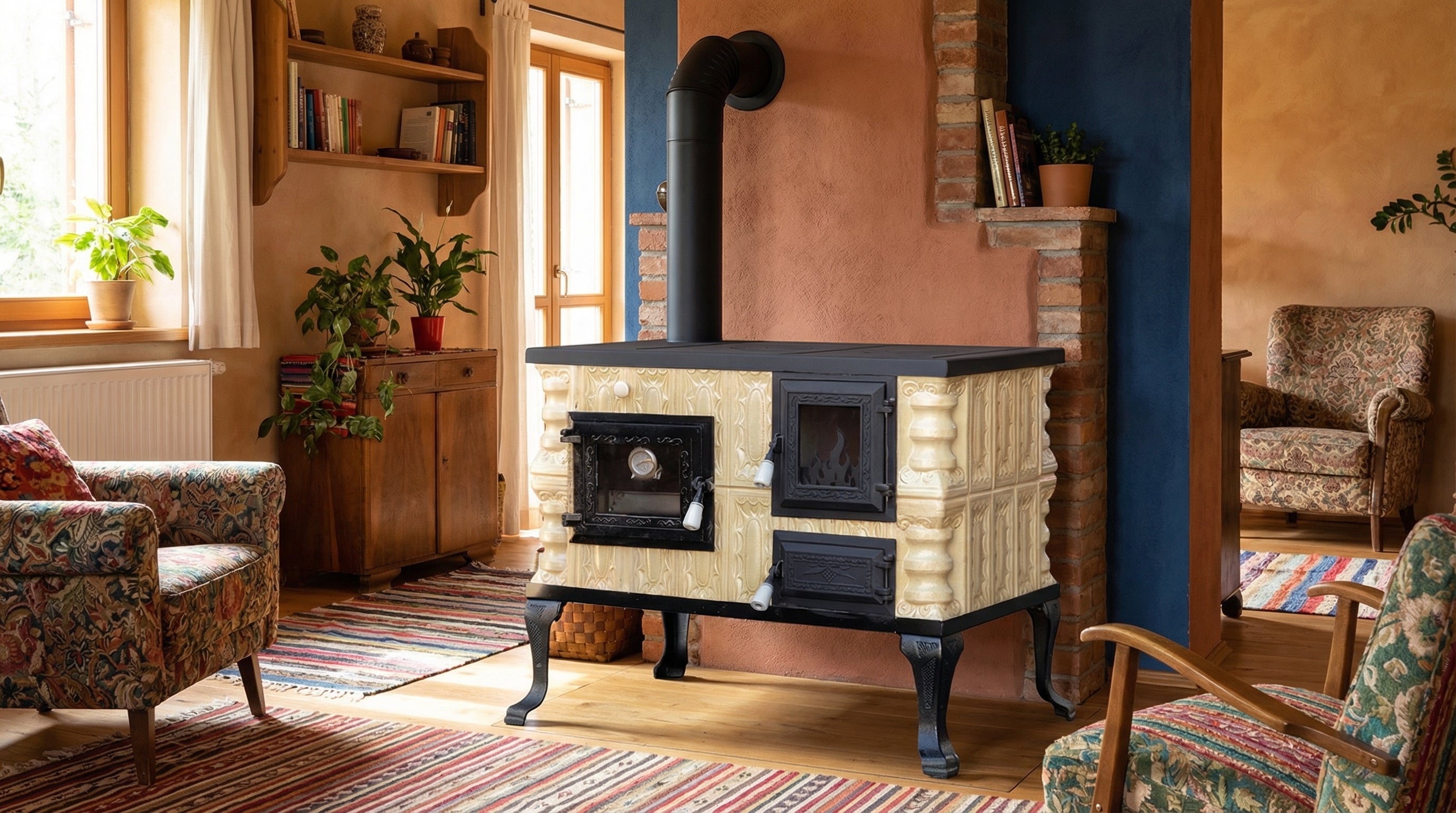 POÊLE CÉRAMIQUE MODÈLE 6 CRÈME GAUCHE 10 kW