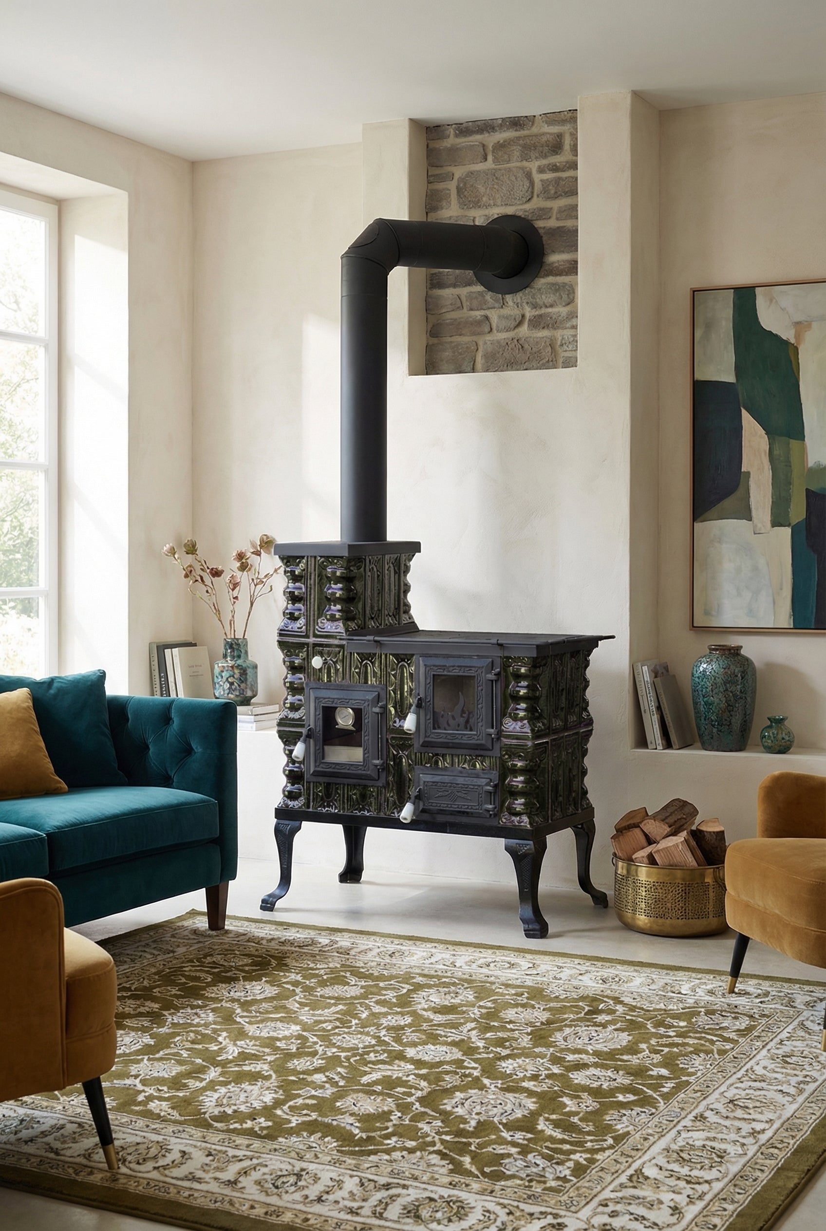 POÊLE CÉRAMIQUE MODÈLE 27 VERT GAUCHE 8 kW