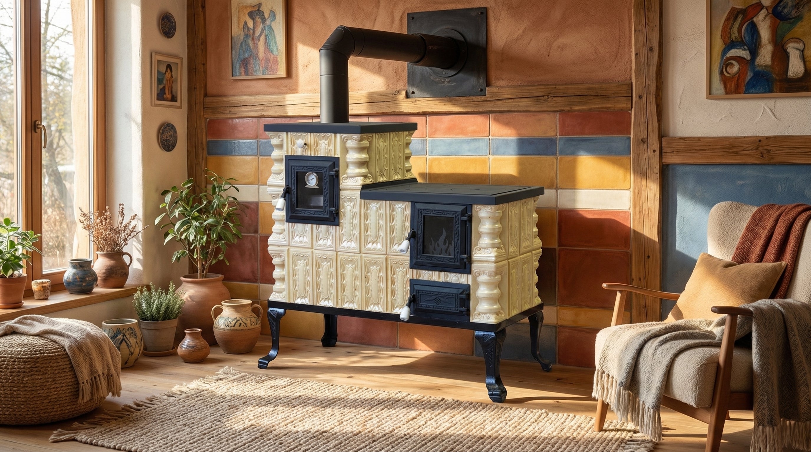 POÊLE CÉRAMIQUE MODÈLE 1 CRÈME GAUCHE 10 kW