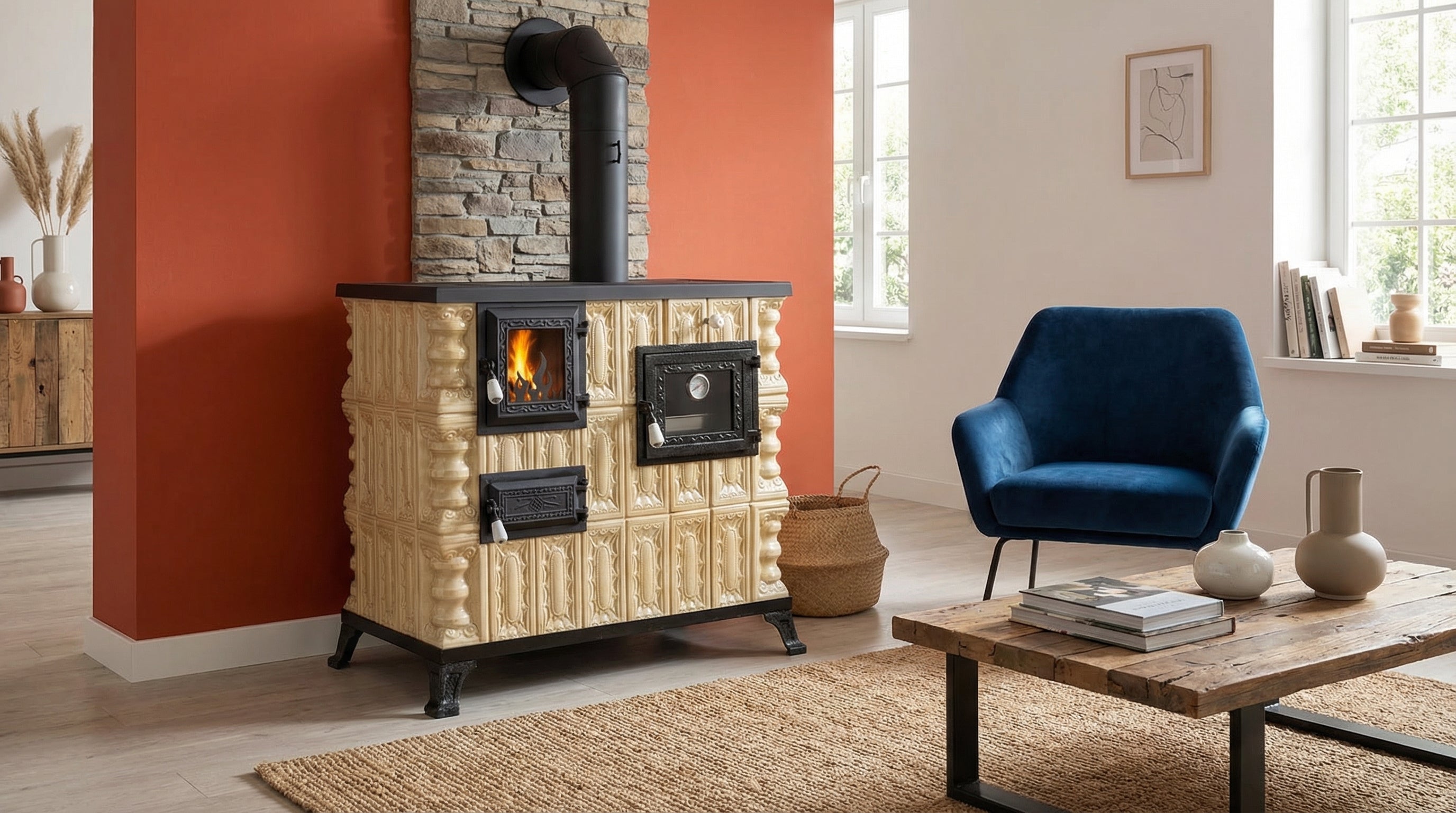 POÊLE CÉRAMIQUE MODÈLE 4 CRÈME DROIT 10 kW