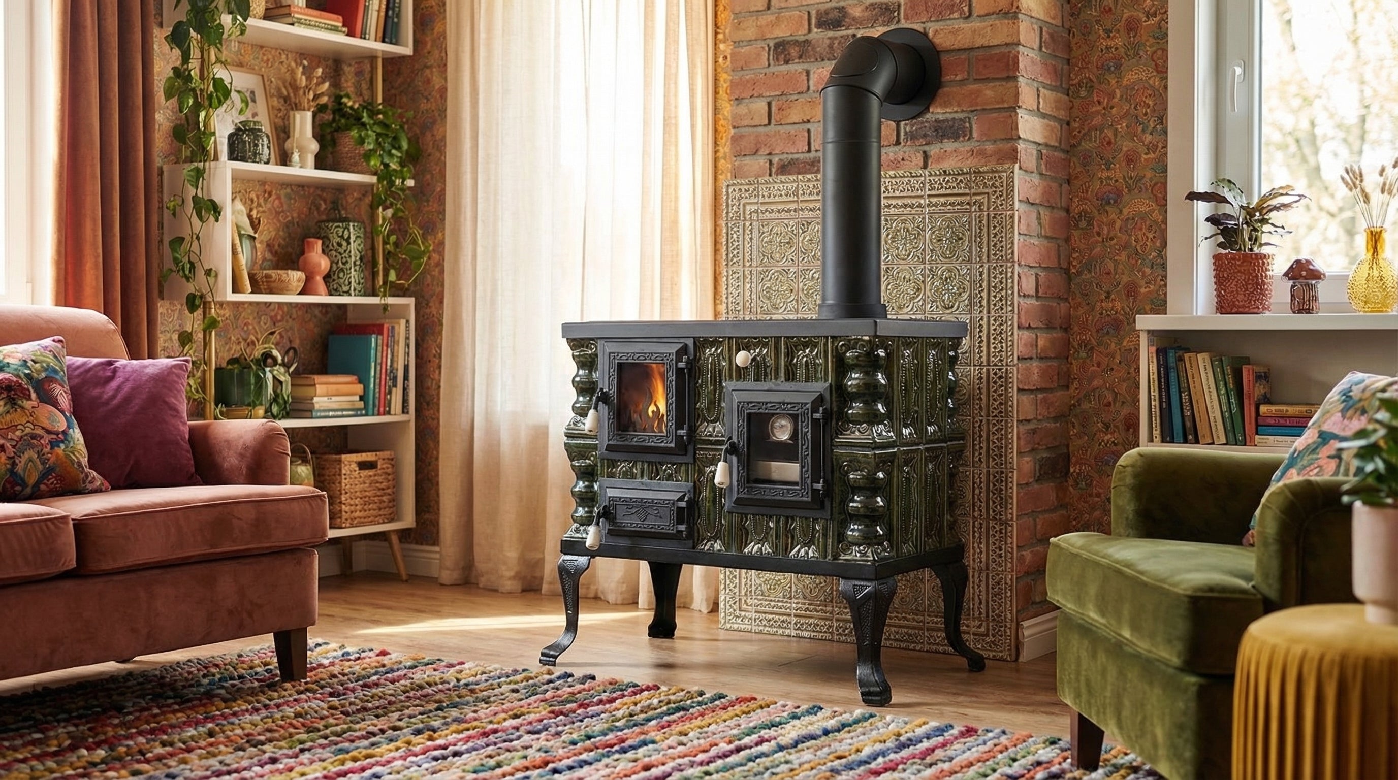 Piec ceramiczny model 7 zielony prawy 6,5 kW