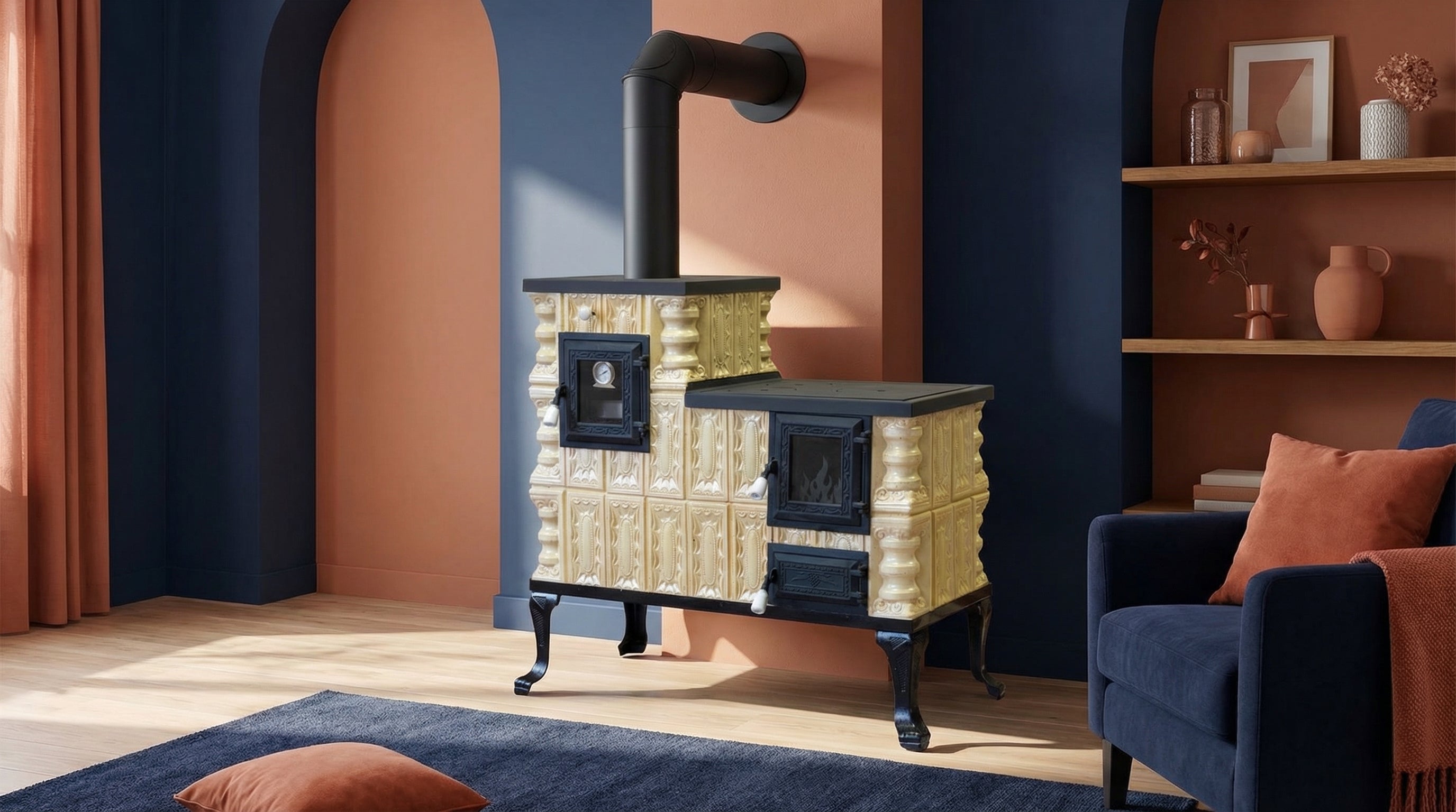 POÊLE CÉRAMIQUE MODÈLE 1 CRÈME GAUCHE 10 kW