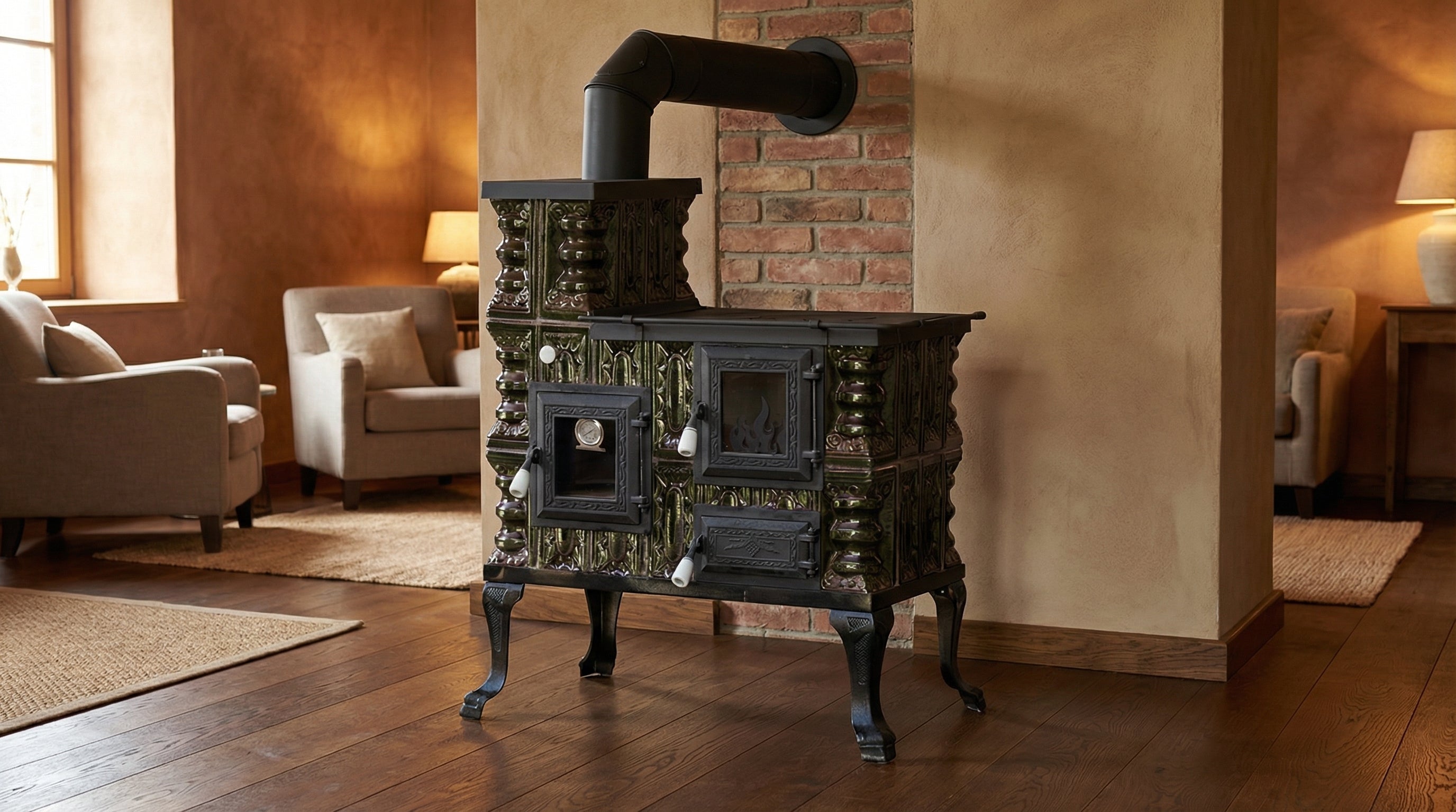 POÊLE CÉRAMIQUE MODÈLE 27 VERT GAUCHE 8 kW
