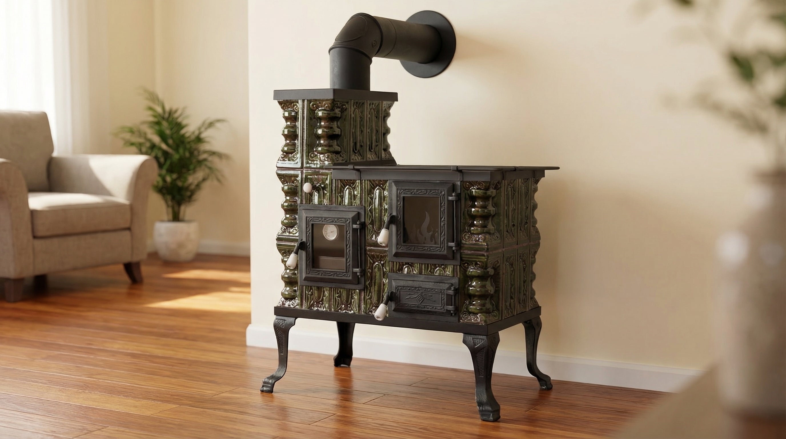 POÊLE CÉRAMIQUE MODÈLE 27 VERT GAUCHE 8 kW