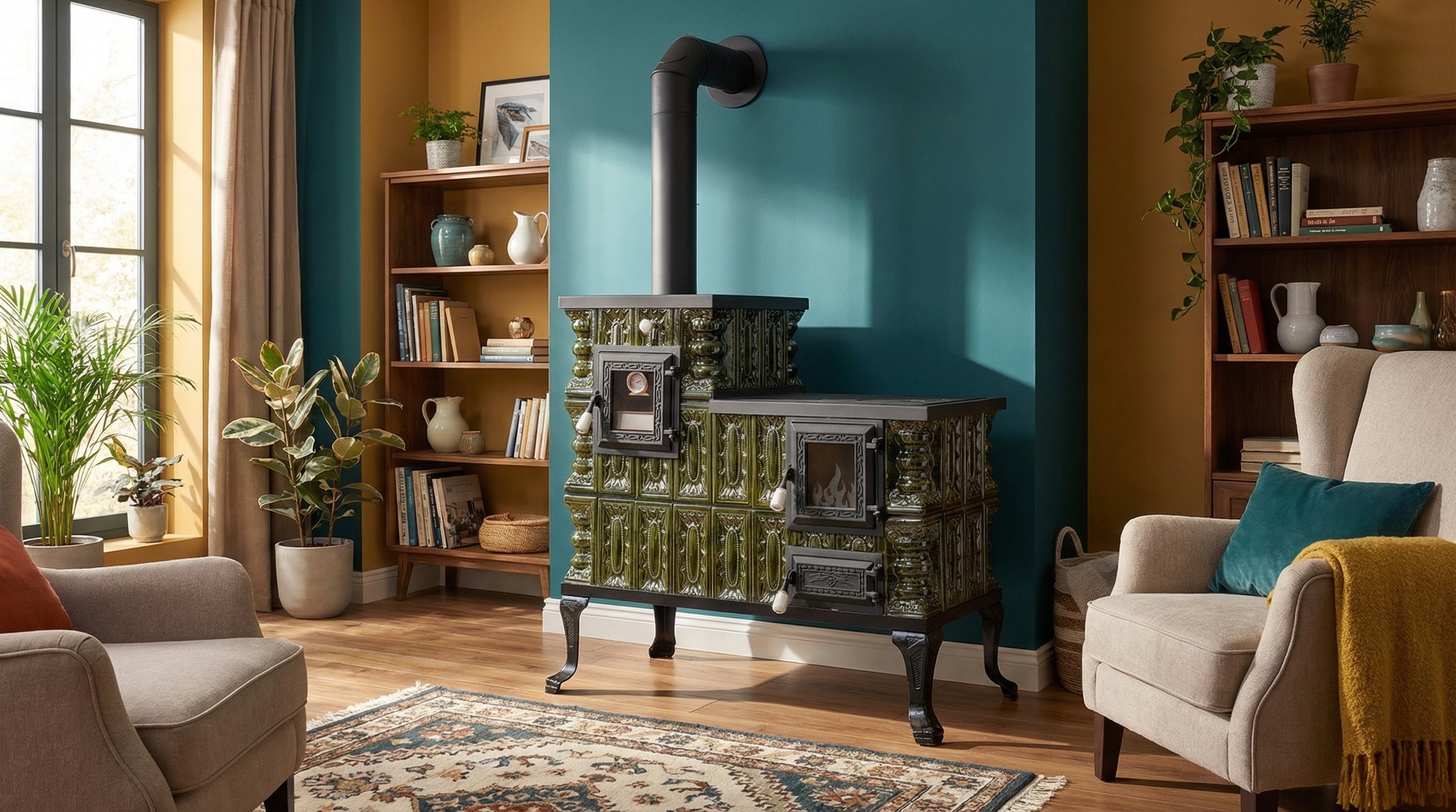 POÊLE CÉRAMIQUE MODÈLE 1 VERT GAUCHE 10 kW