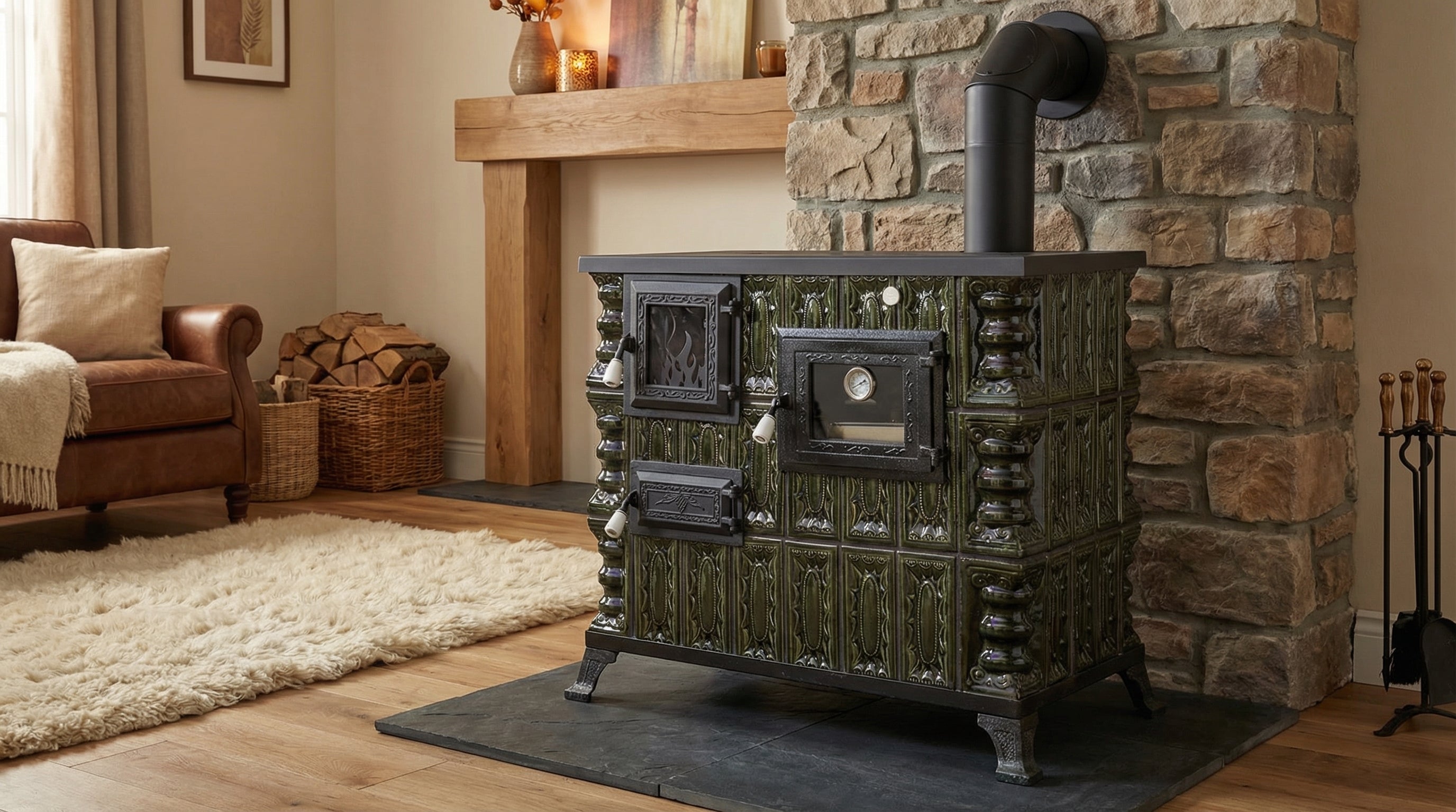 POÊLE CÉRAMIQUE MODÈLE 4 VERT DROIT 10 kW