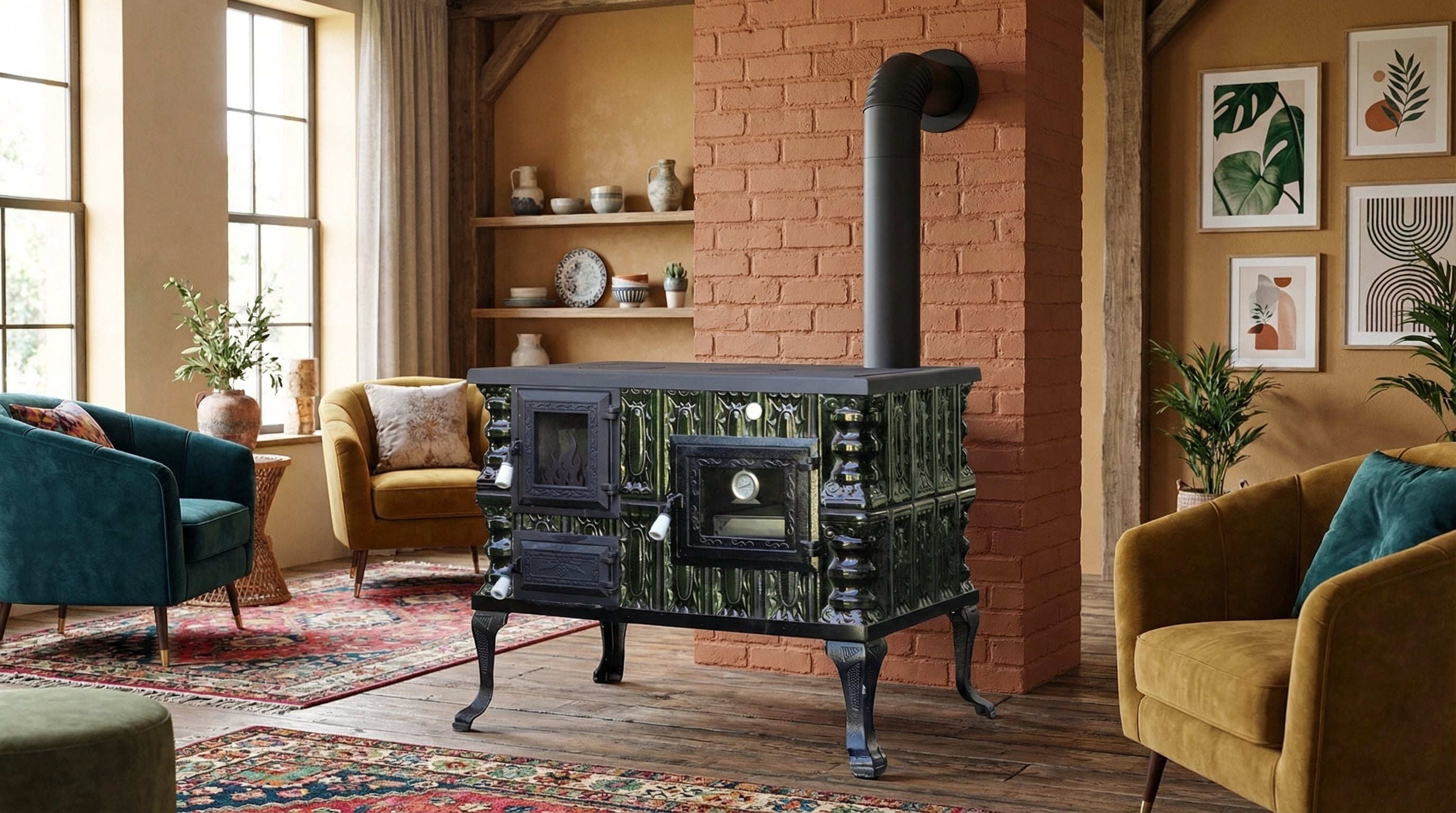 STUFA IN CERAMICA MODELLO 6 VERDE DESTRA 10 kW