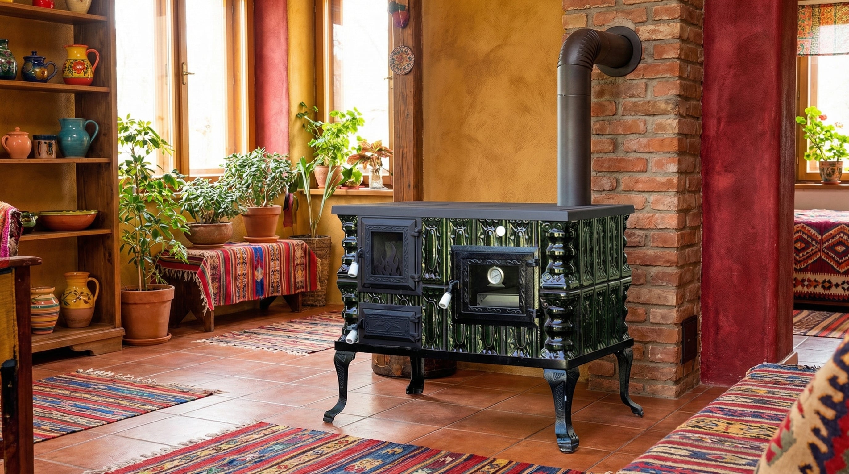 STUFA IN CERAMICA MODELLO 6 VERDE DESTRA 10 kW