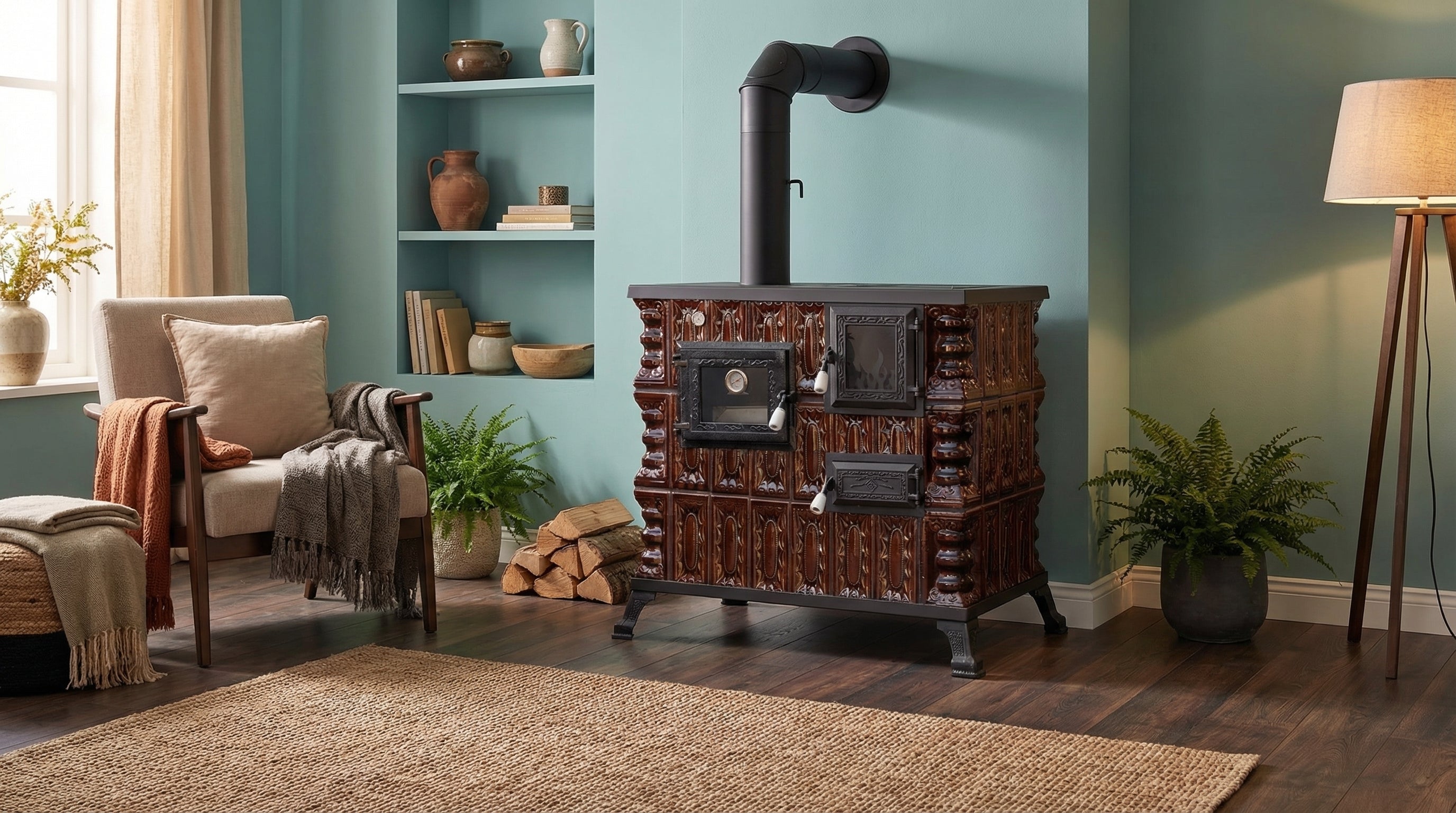 POÊLE CÉRAMIQUE MODÈLE 4 MARRON GAUCHE 10 kW