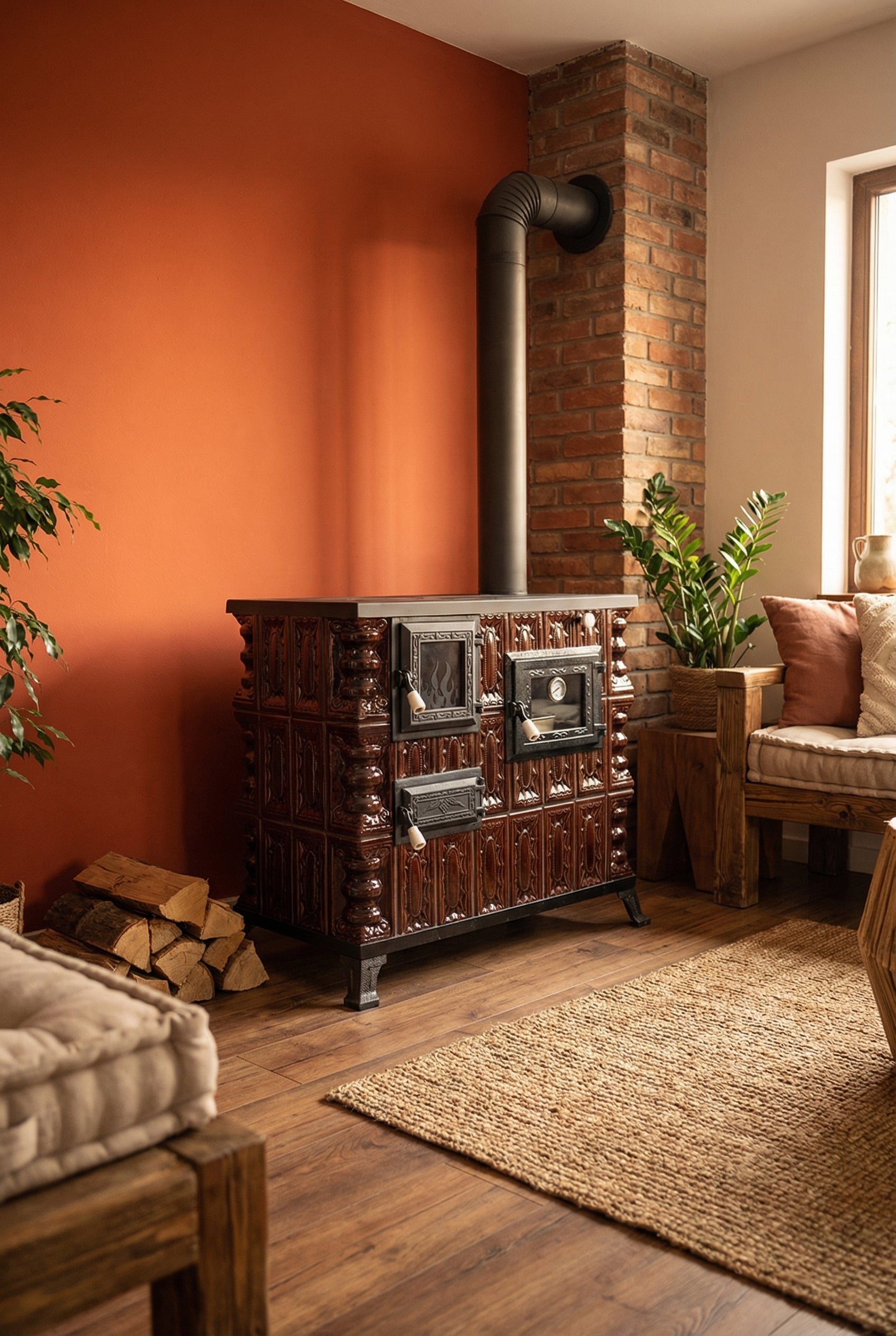 POÊLE CÉRAMIQUE MODÈLE 4 MARRON DROIT 10 kW