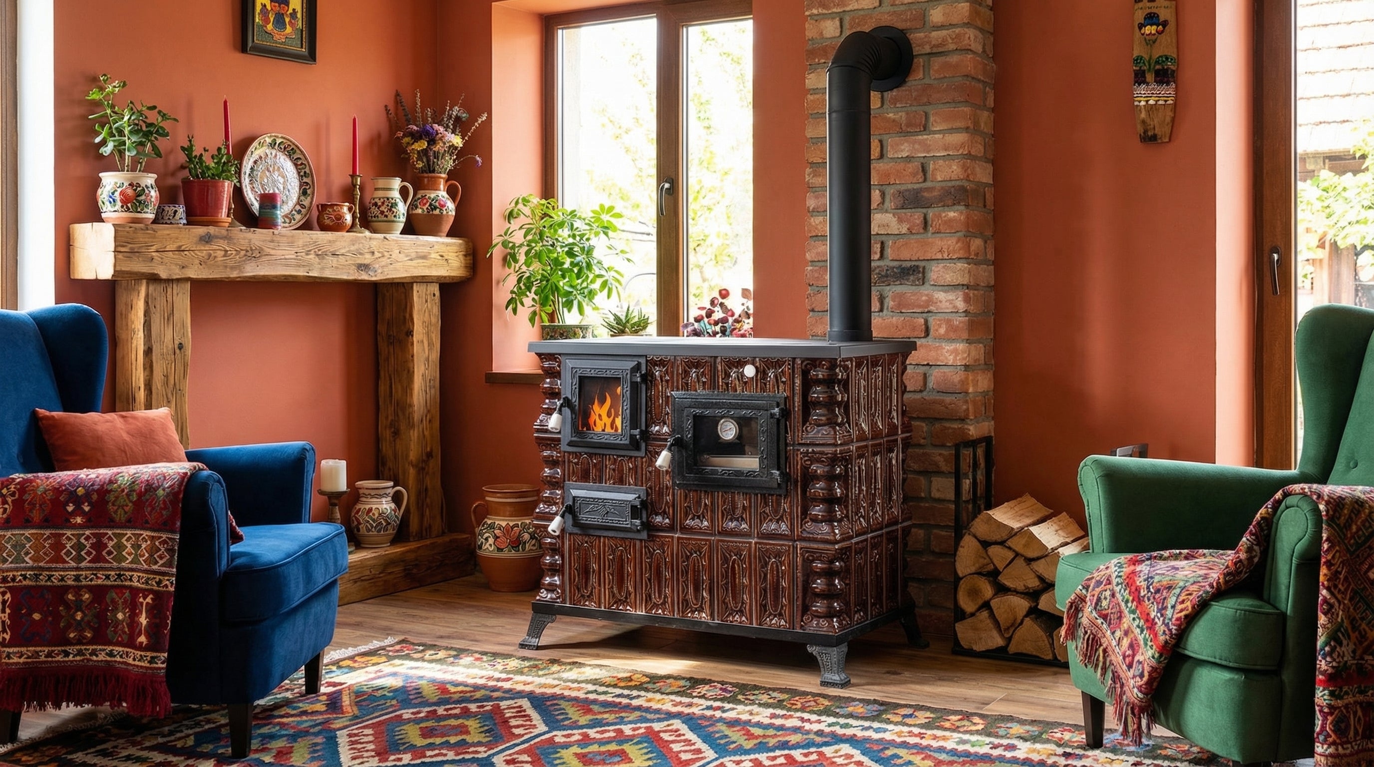 POÊLE CÉRAMIQUE MODÈLE 4 MARRON DROIT 10 kW