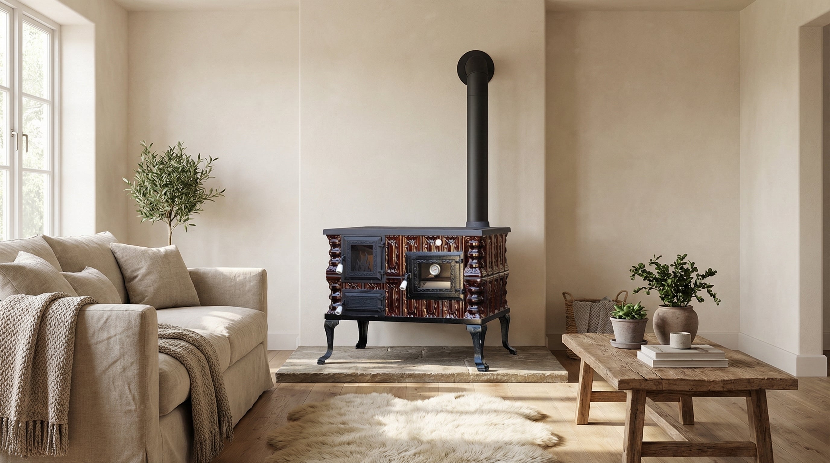 POÊLE CÉRAMIQUE MODÈLE 6 MARRON DROIT 10 kW