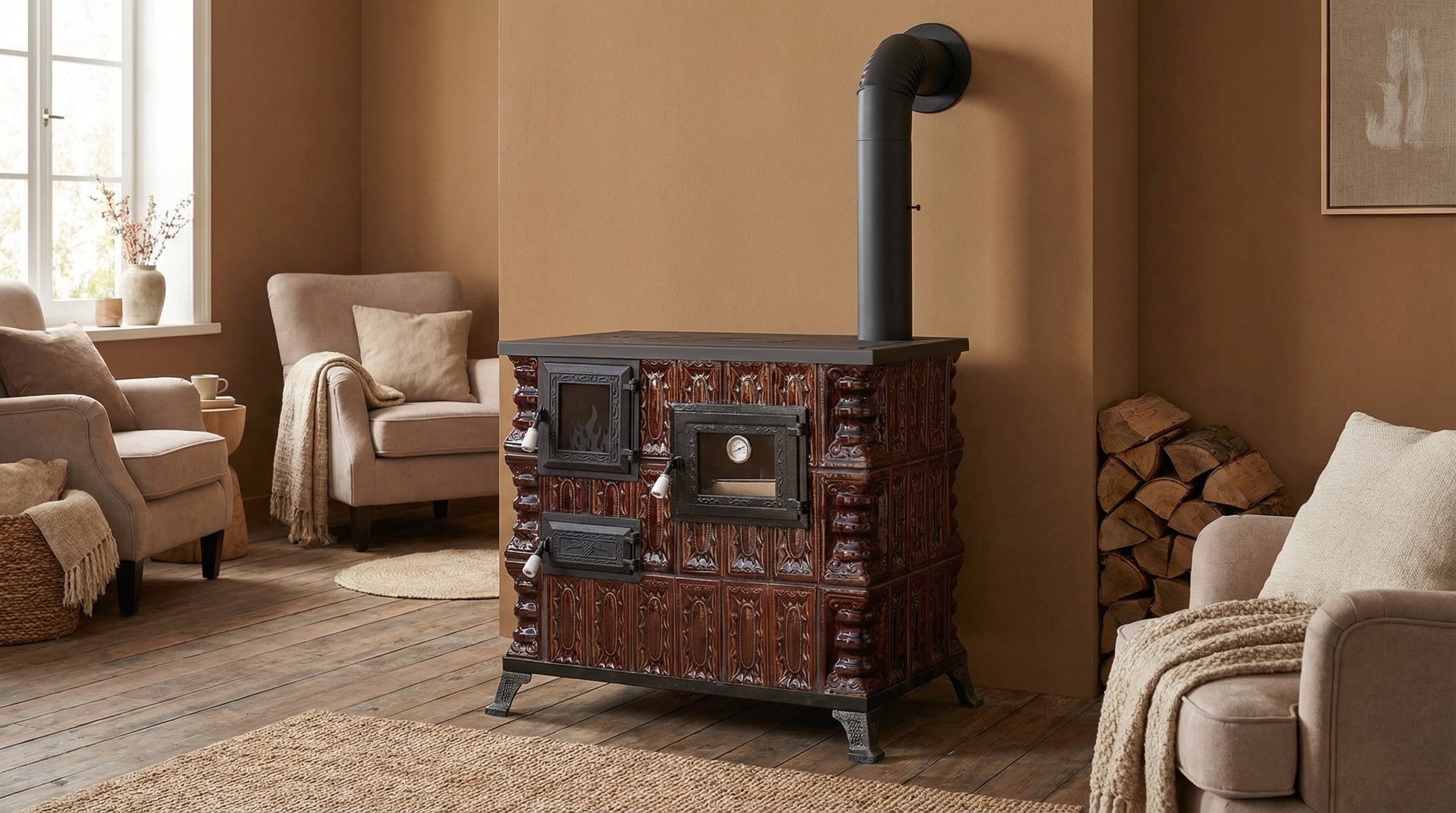 POÊLE CÉRAMIQUE MODÈLE 4 MARRON DROIT 10 kW