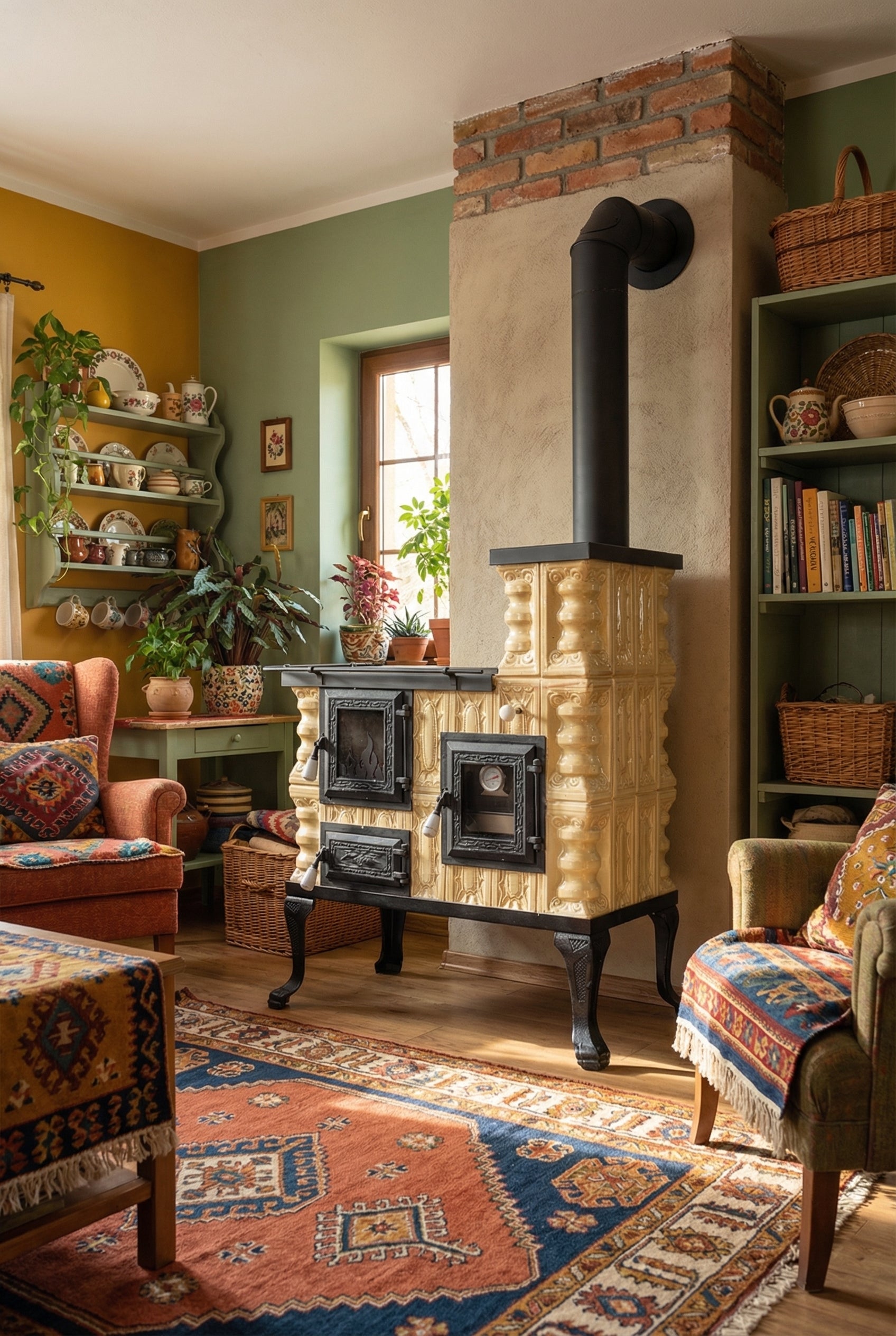 POÊLE CÉRAMIQUE MODÈLE 27 CRÈME DROIT 8 kW