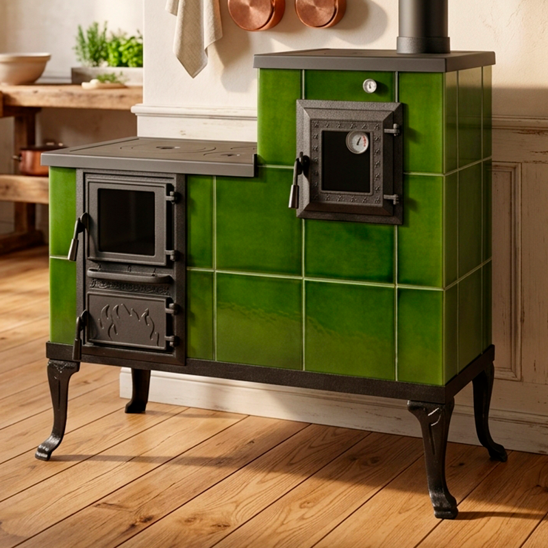 CERAMIC STOVE MODEL 1 LIGHT GREEN RIGHT 10 kW
