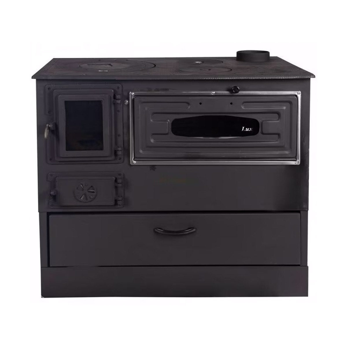 MEGA-RABATT!!! 9-kW-emaillierter Holzherd / Holzofen mit Backofen und großer Kochfläche, 9 kW, rechte Ausführung