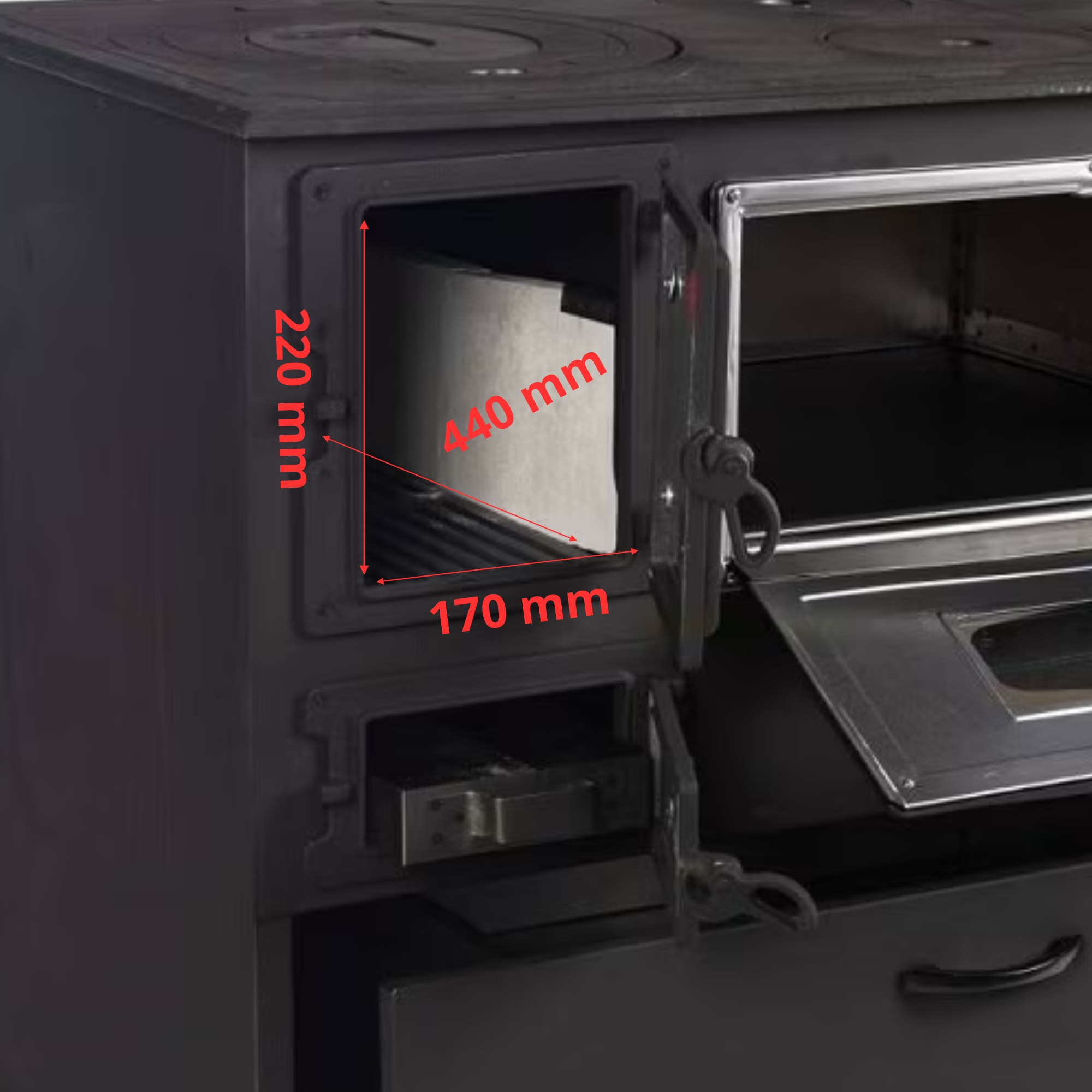 MEGA-RABATT!!! 9-kW-emaillierter Holzherd / Holzofen mit Backofen und großer Kochfläche, 9 kW, rechte Ausführung