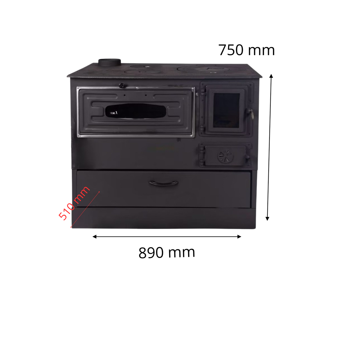 MEGA-RABATT!!! 9-kW-emaillierter Holzherd / Holzofen mit Backofen und großer Kochfläche, 9 kW, Ausrichtung links