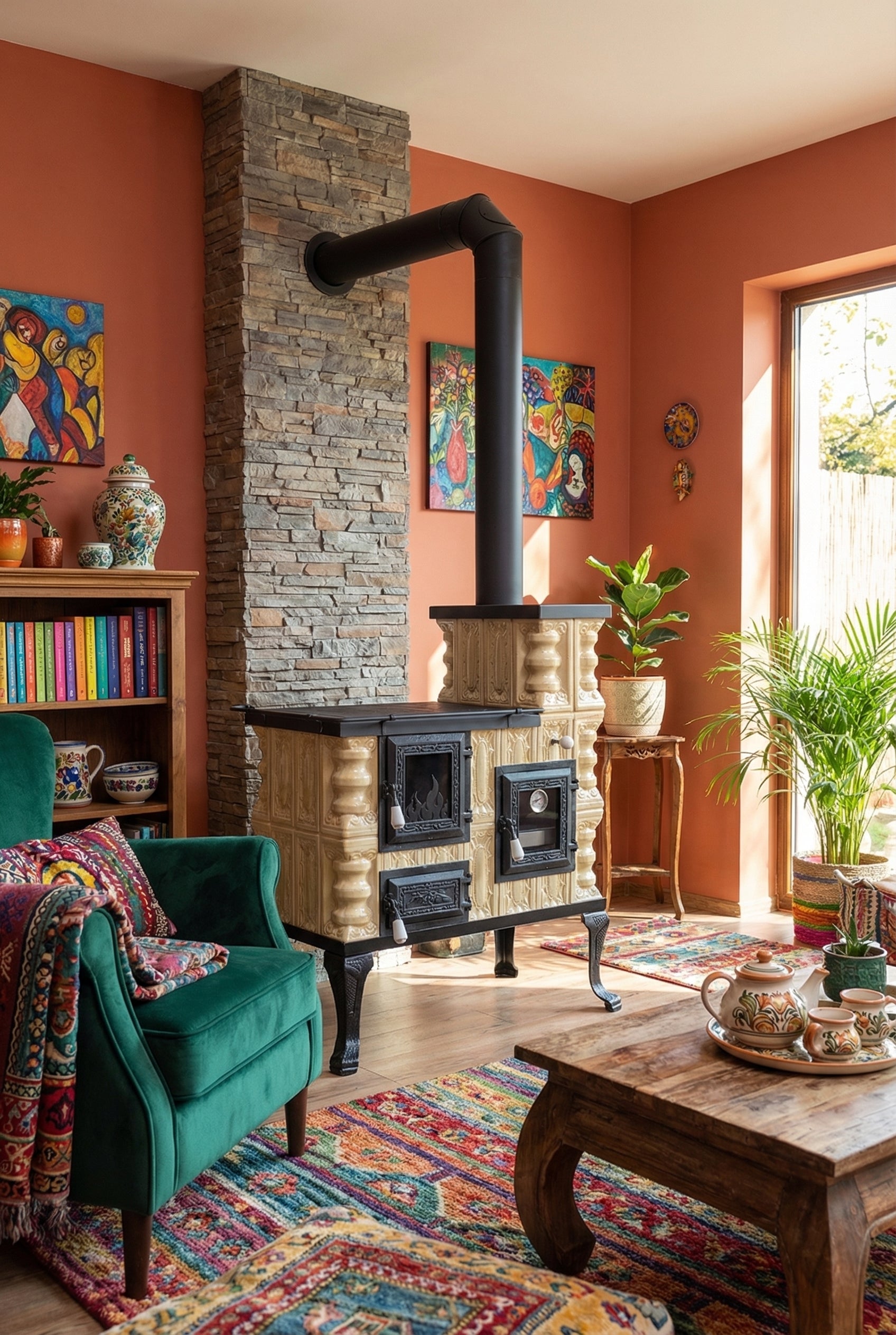 POÊLE CÉRAMIQUE MODÈLE 27 CRÈME DROIT 8 kW