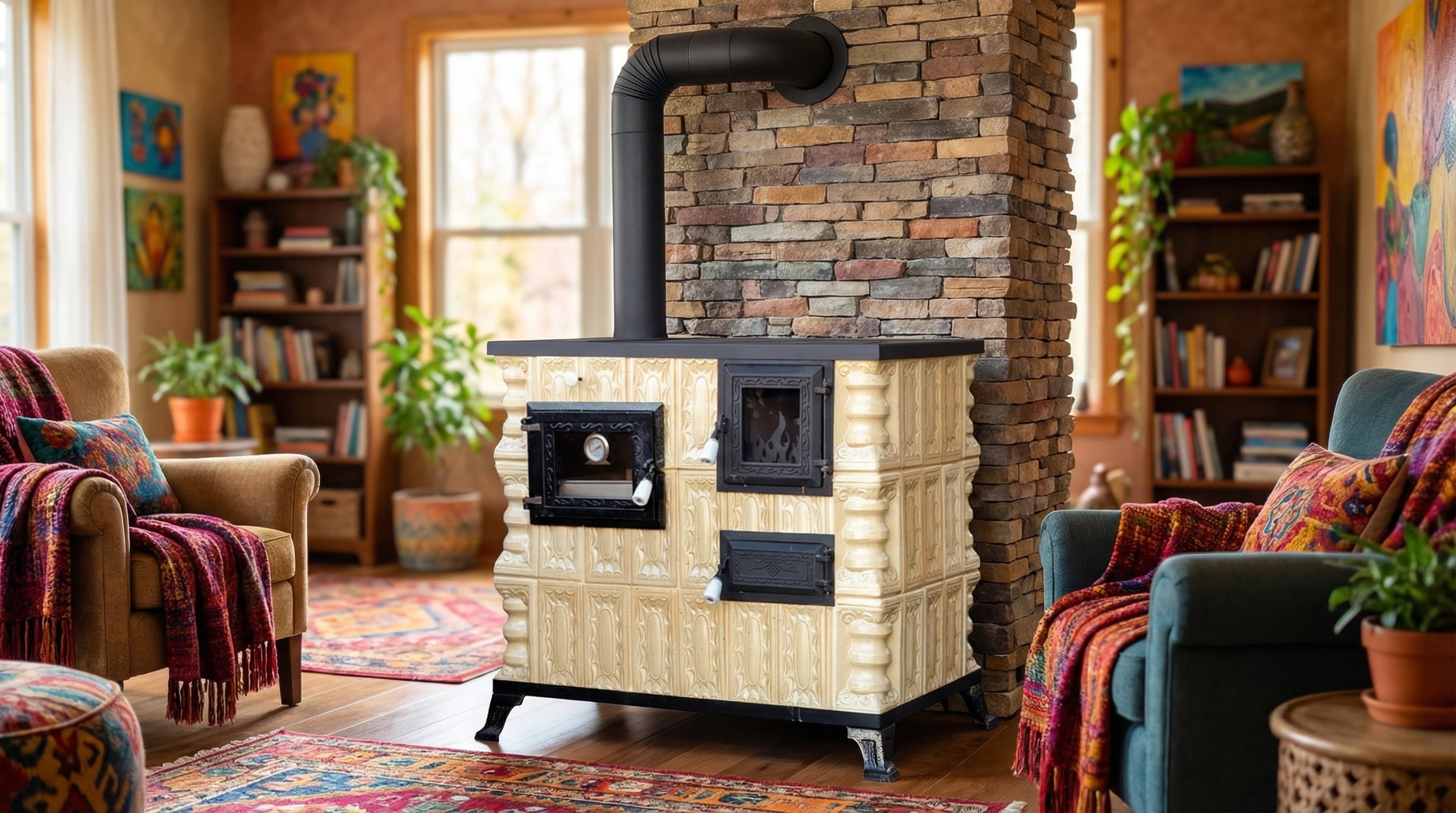 POÊLE CÉRAMIQUE MODÈLE 4 CRÈME GAUCHE 10 kW