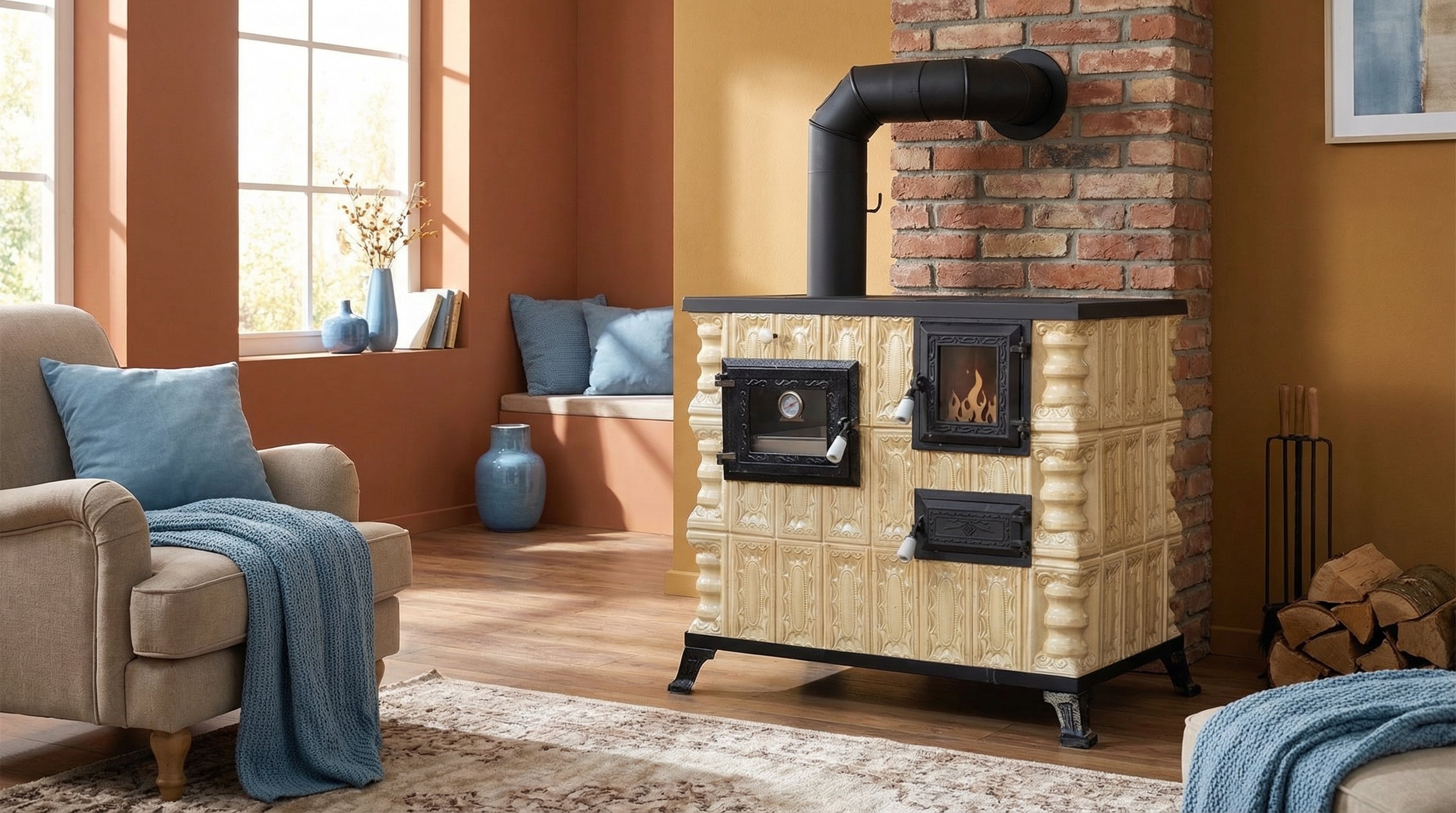 POÊLE CÉRAMIQUE MODÈLE 4 CRÈME GAUCHE 10 kW