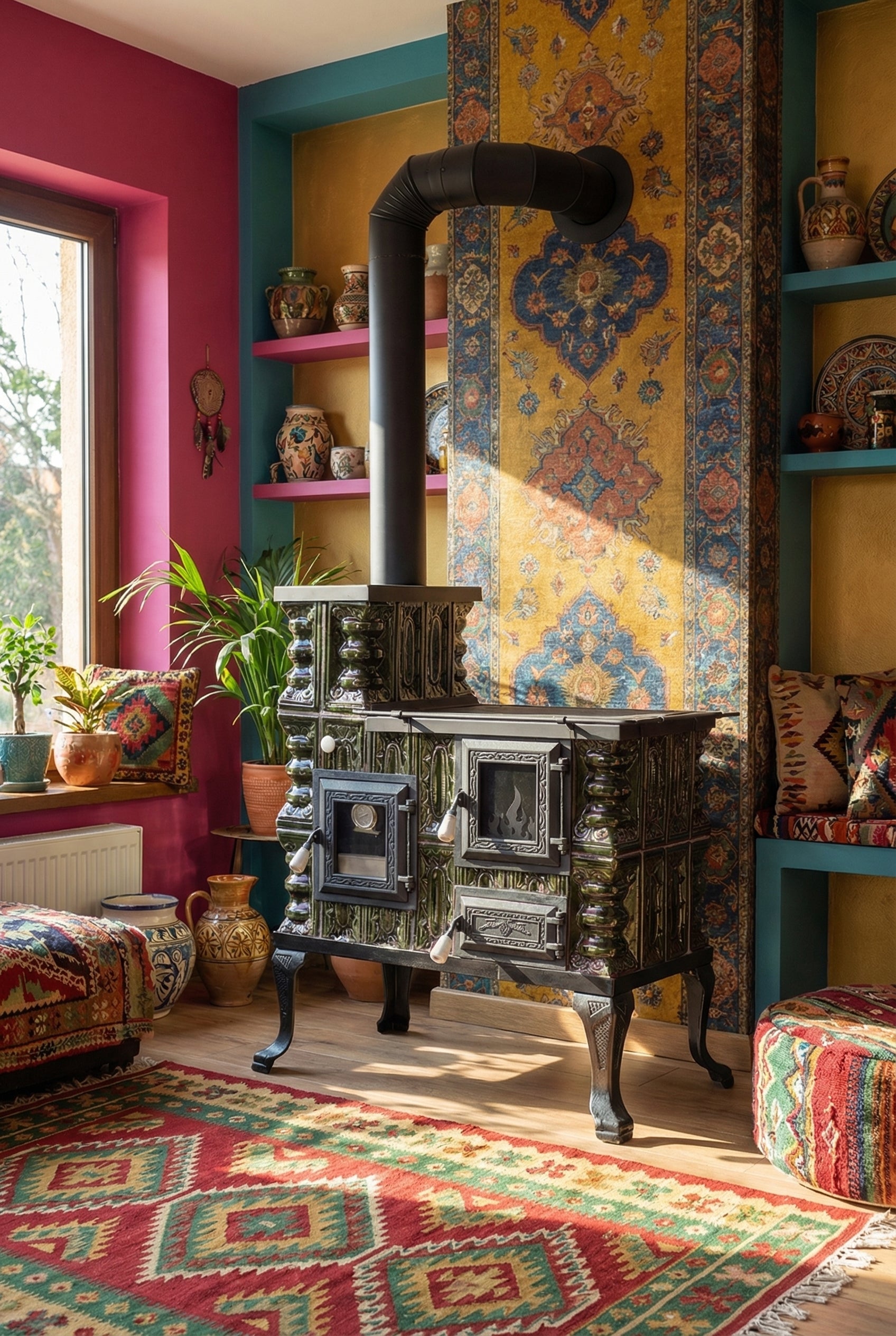 POÊLE CÉRAMIQUE MODÈLE 27 VERT GAUCHE 8 kW