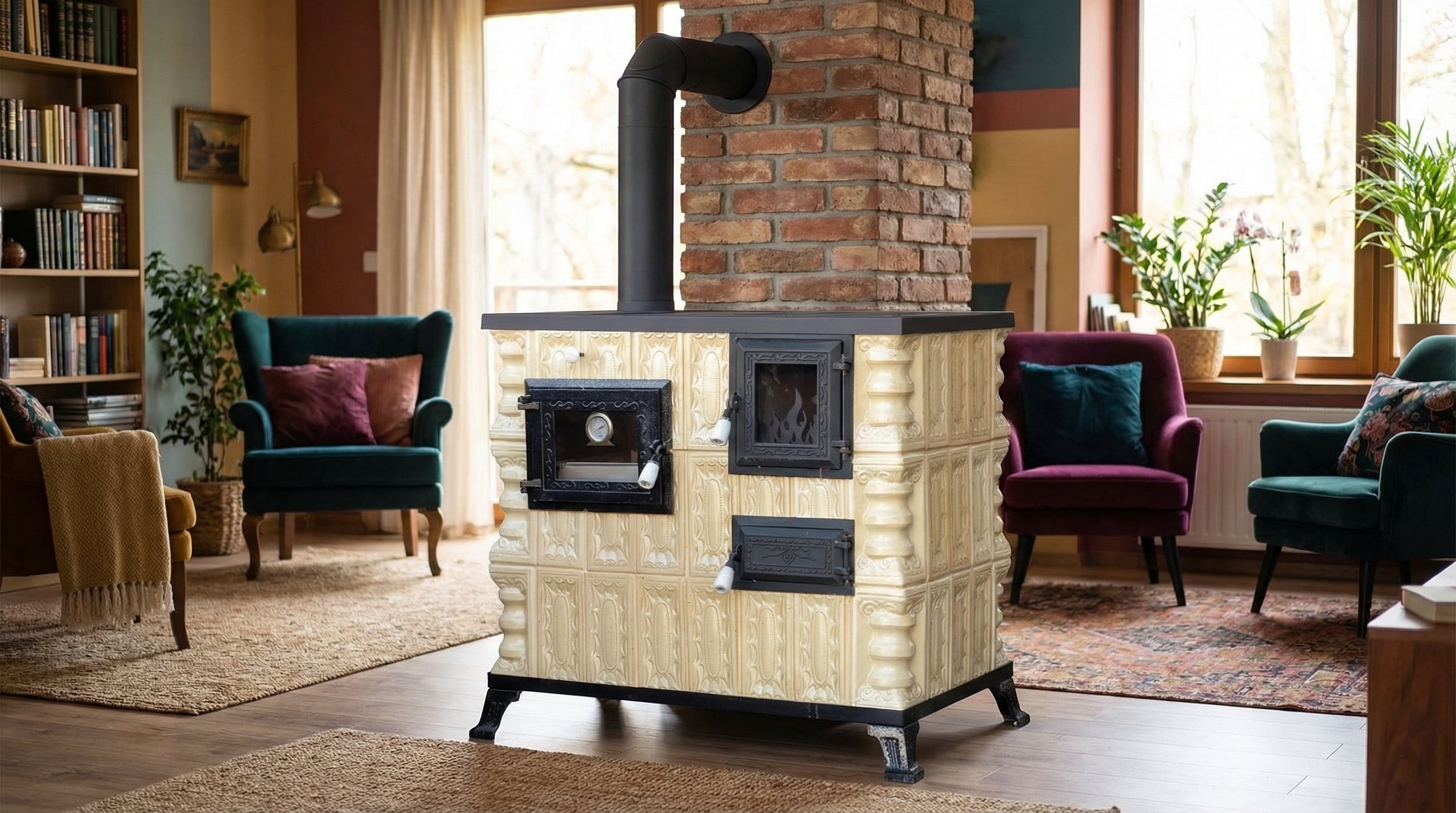 POÊLE CÉRAMIQUE MODÈLE 4 CRÈME GAUCHE 10 kW