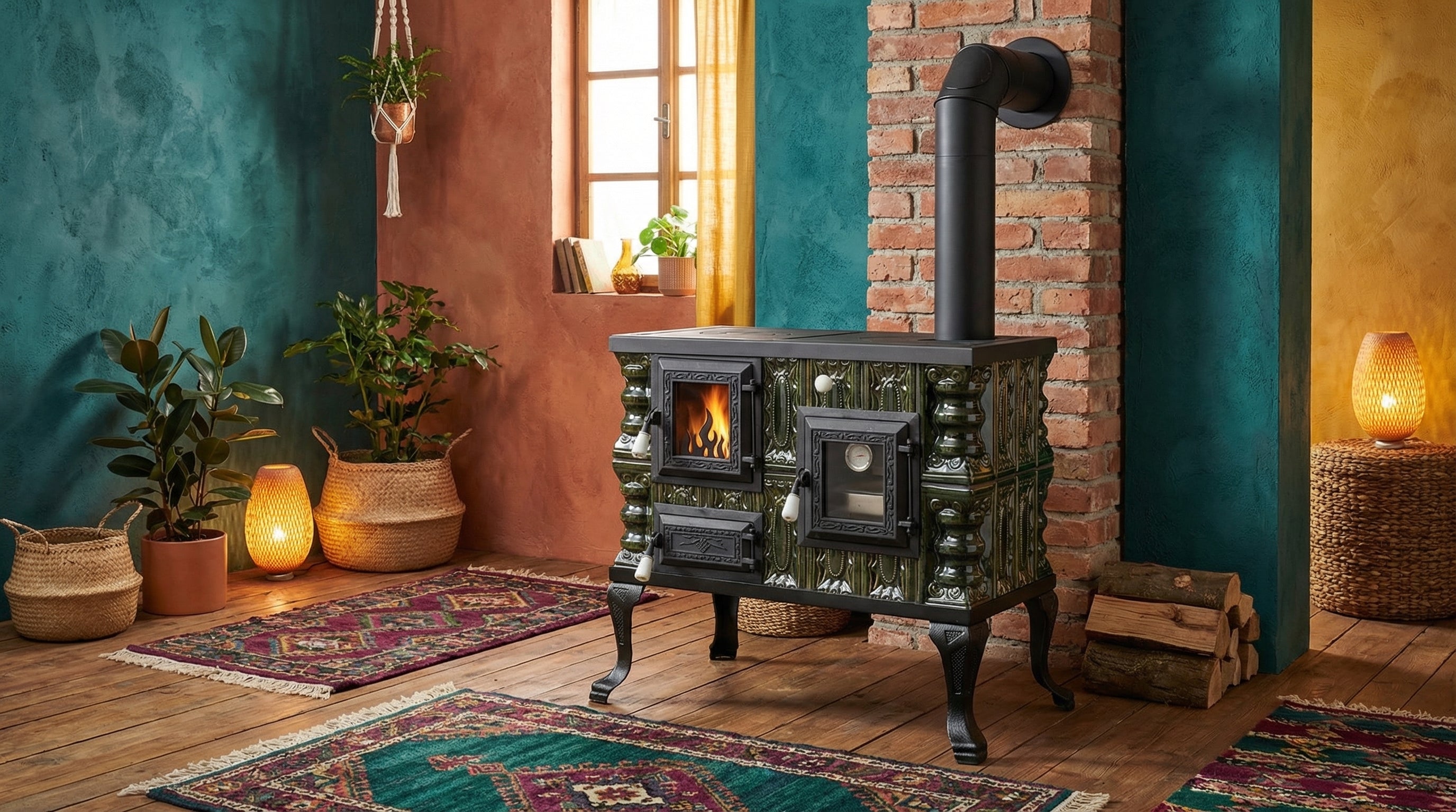 Piec ceramiczny model 7 zielony prawy 6,5 kW