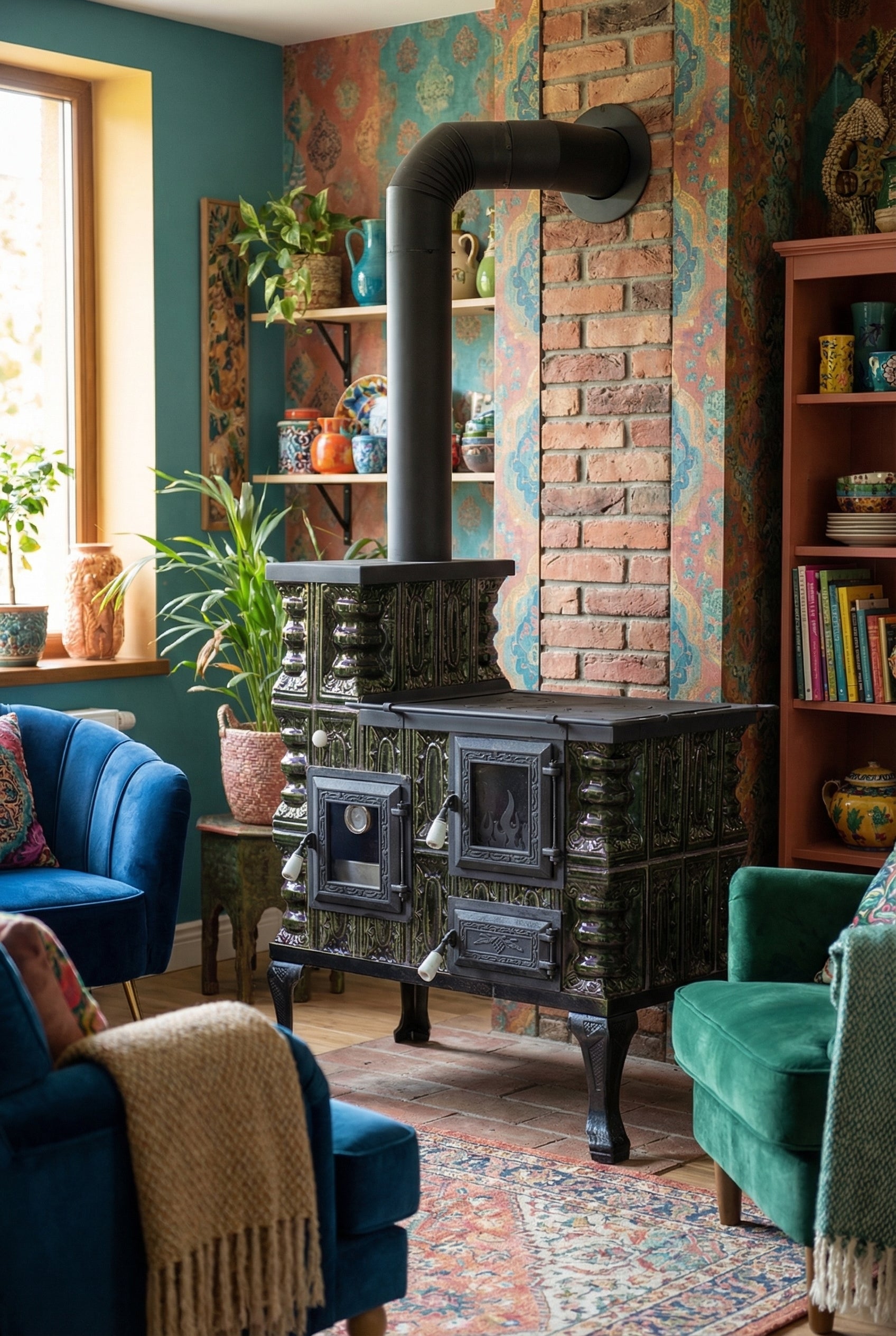 POÊLE CÉRAMIQUE MODÈLE 27 VERT GAUCHE 8 kW