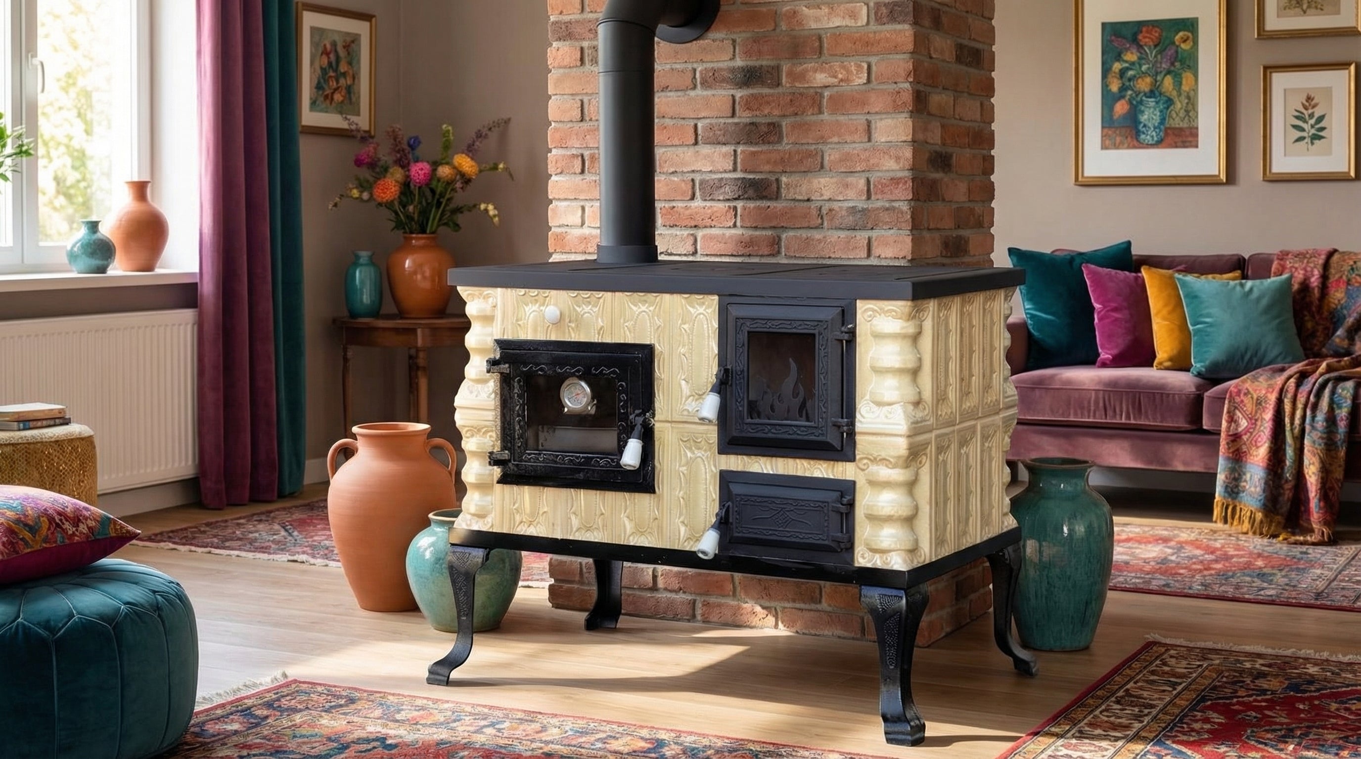 POÊLE CÉRAMIQUE MODÈLE 6 CRÈME GAUCHE 10 kW