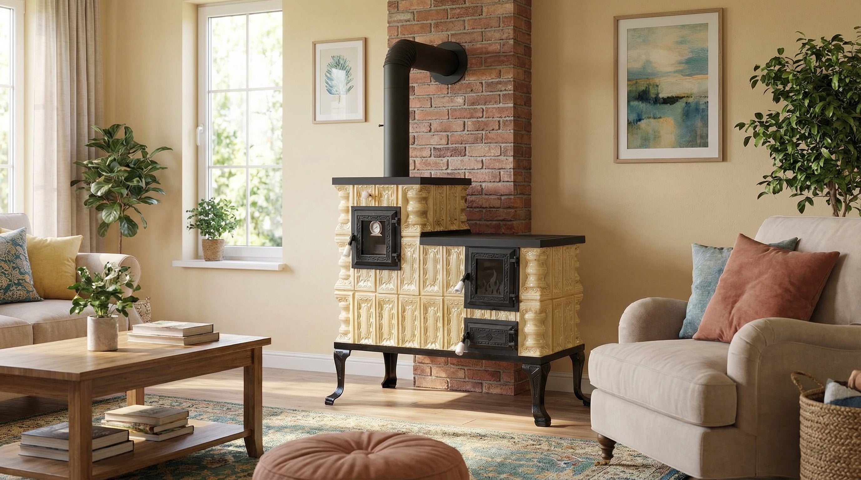 POÊLE CÉRAMIQUE MODÈLE 1 CRÈME GAUCHE 10 kW