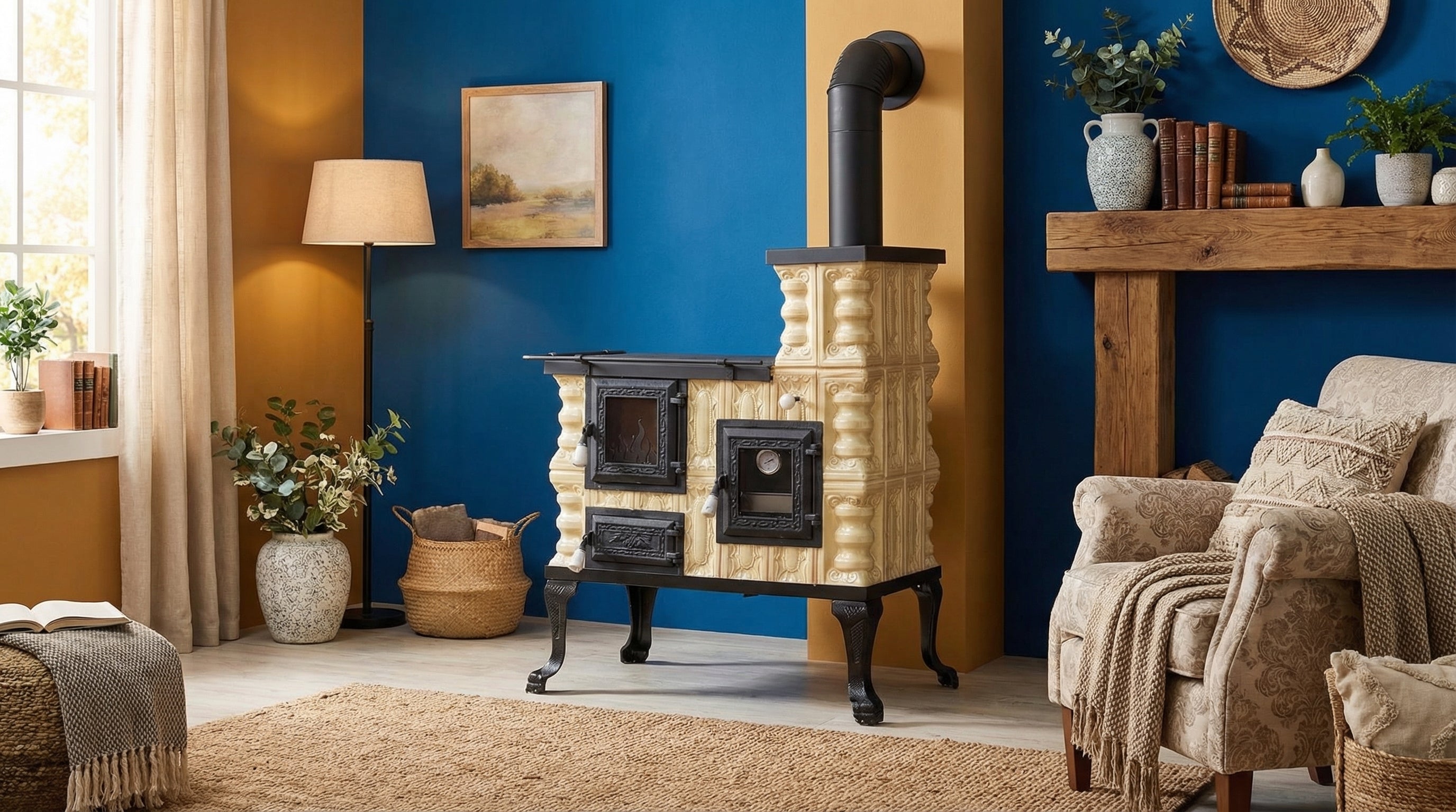 POÊLE CÉRAMIQUE MODÈLE 27 CRÈME DROIT 8 kW