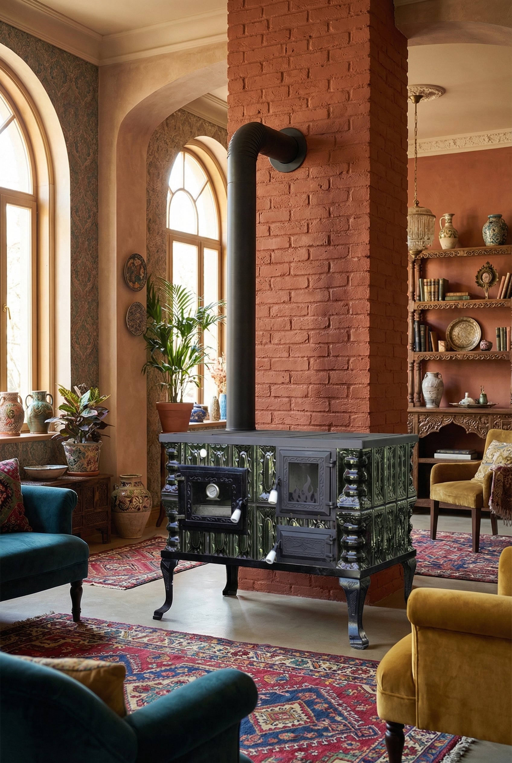 POÊLE CÉRAMIQUE MODÈLE 6 VERT GAUCHE 10 kW