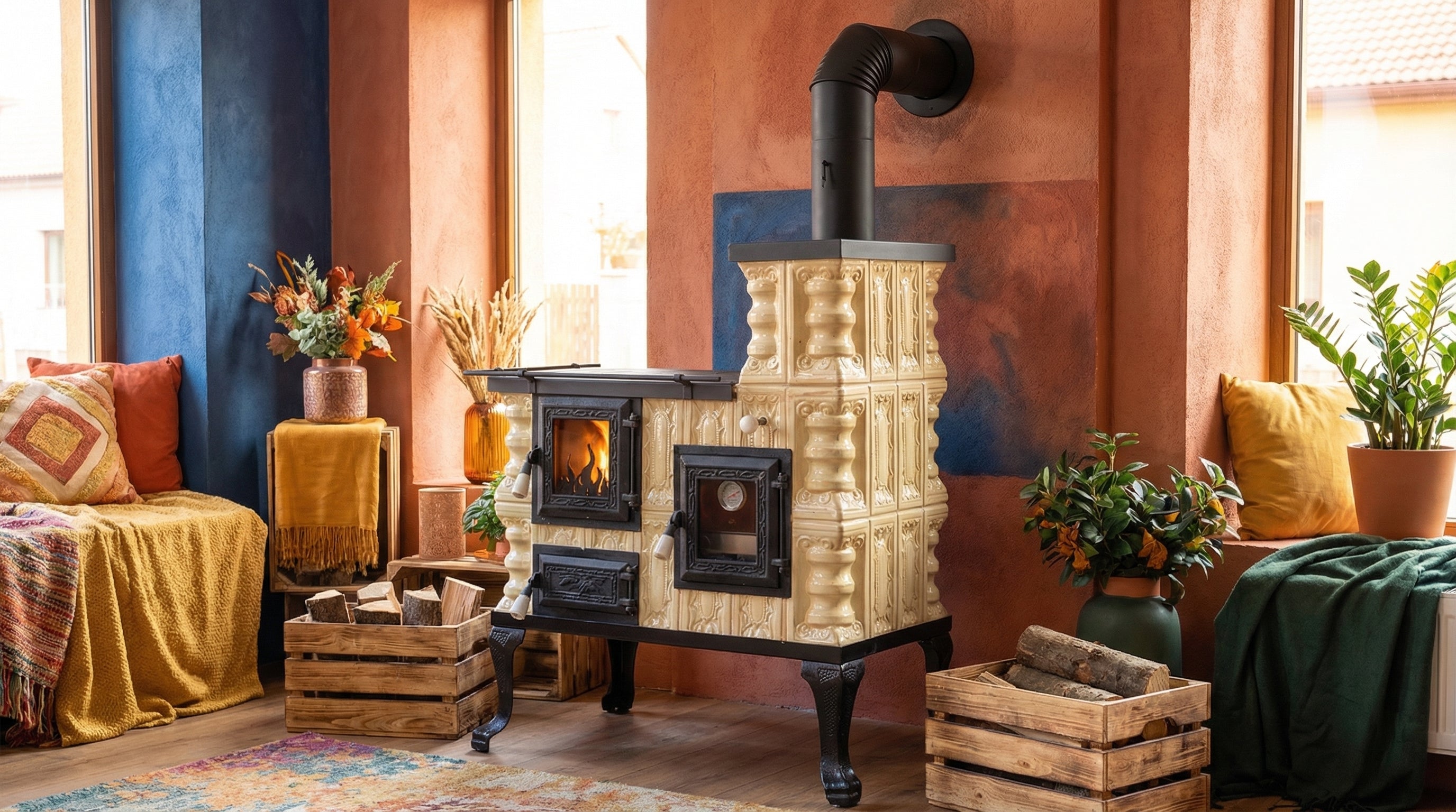 POÊLE CÉRAMIQUE MODÈLE 27 CRÈME DROIT 8 kW