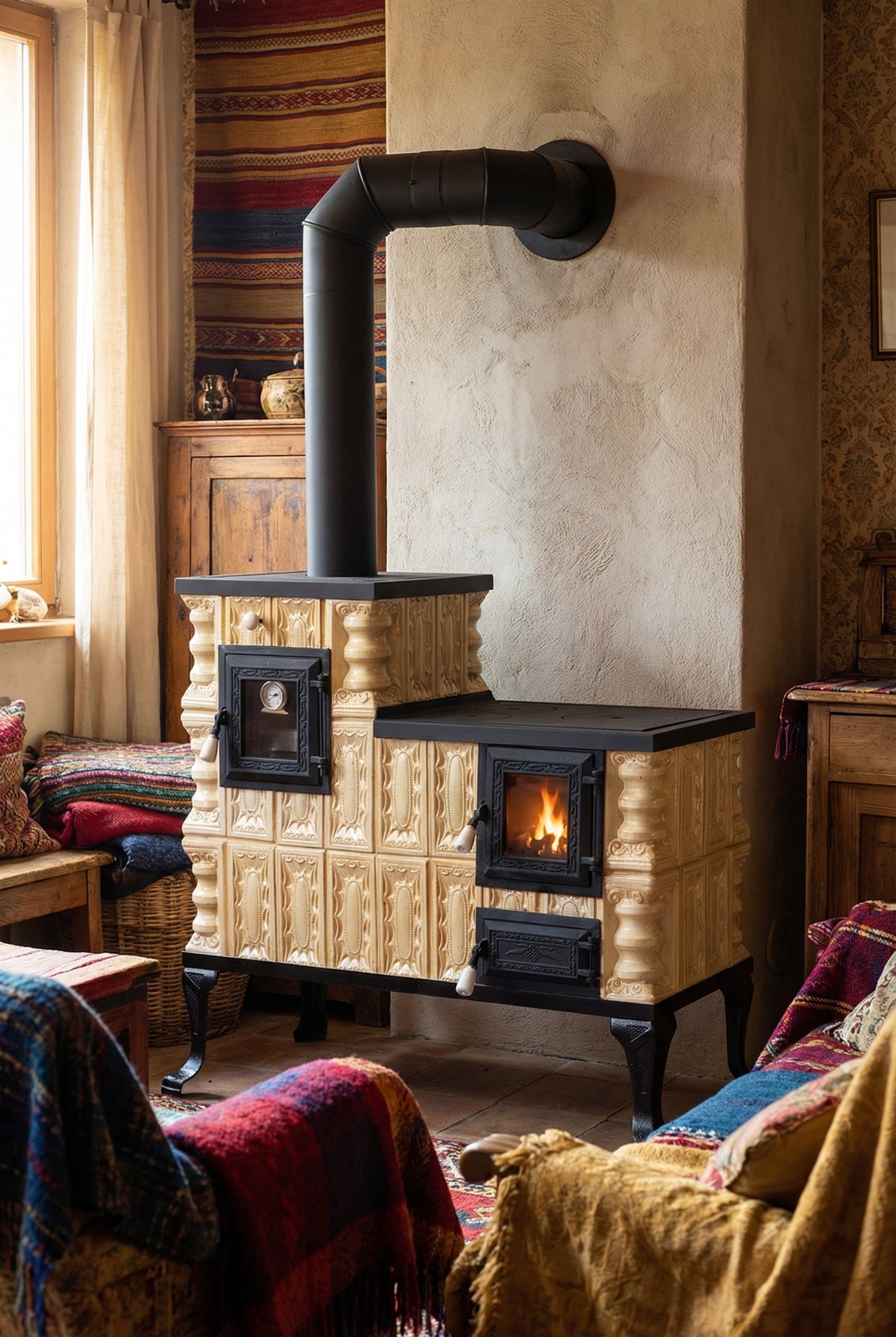 POÊLE CÉRAMIQUE MODÈLE 1 CRÈME GAUCHE 10 kW
