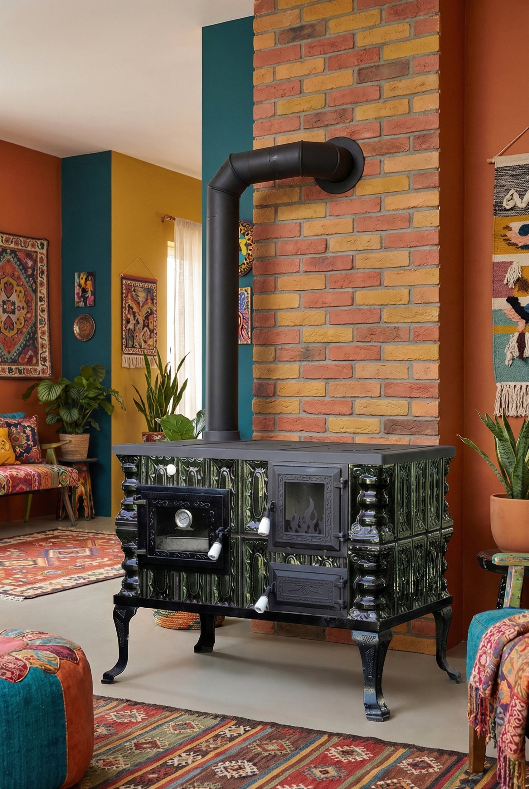 POÊLE CÉRAMIQUE MODÈLE 6 VERT GAUCHE 10 kW