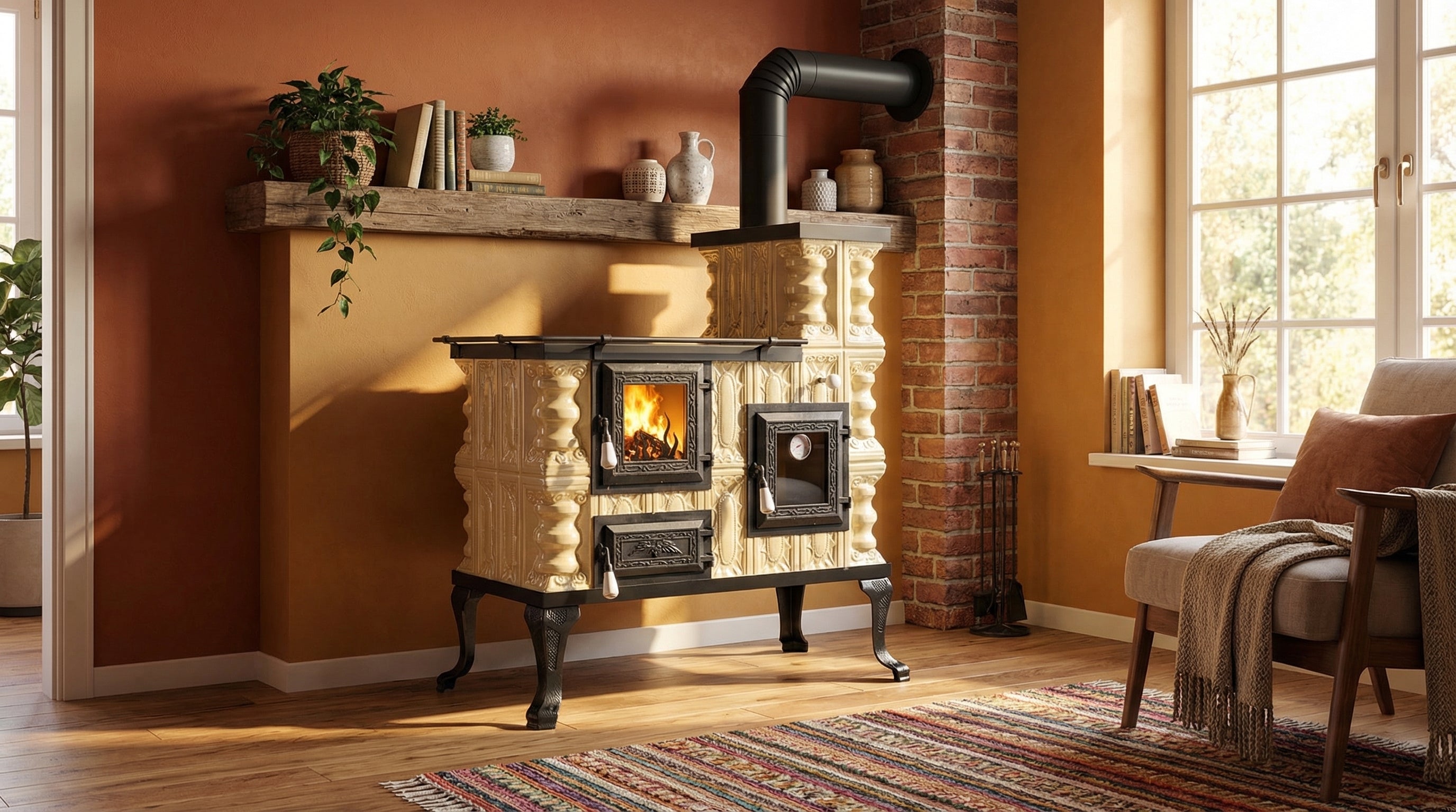 POÊLE CÉRAMIQUE MODÈLE 27 CRÈME DROIT 8 kW