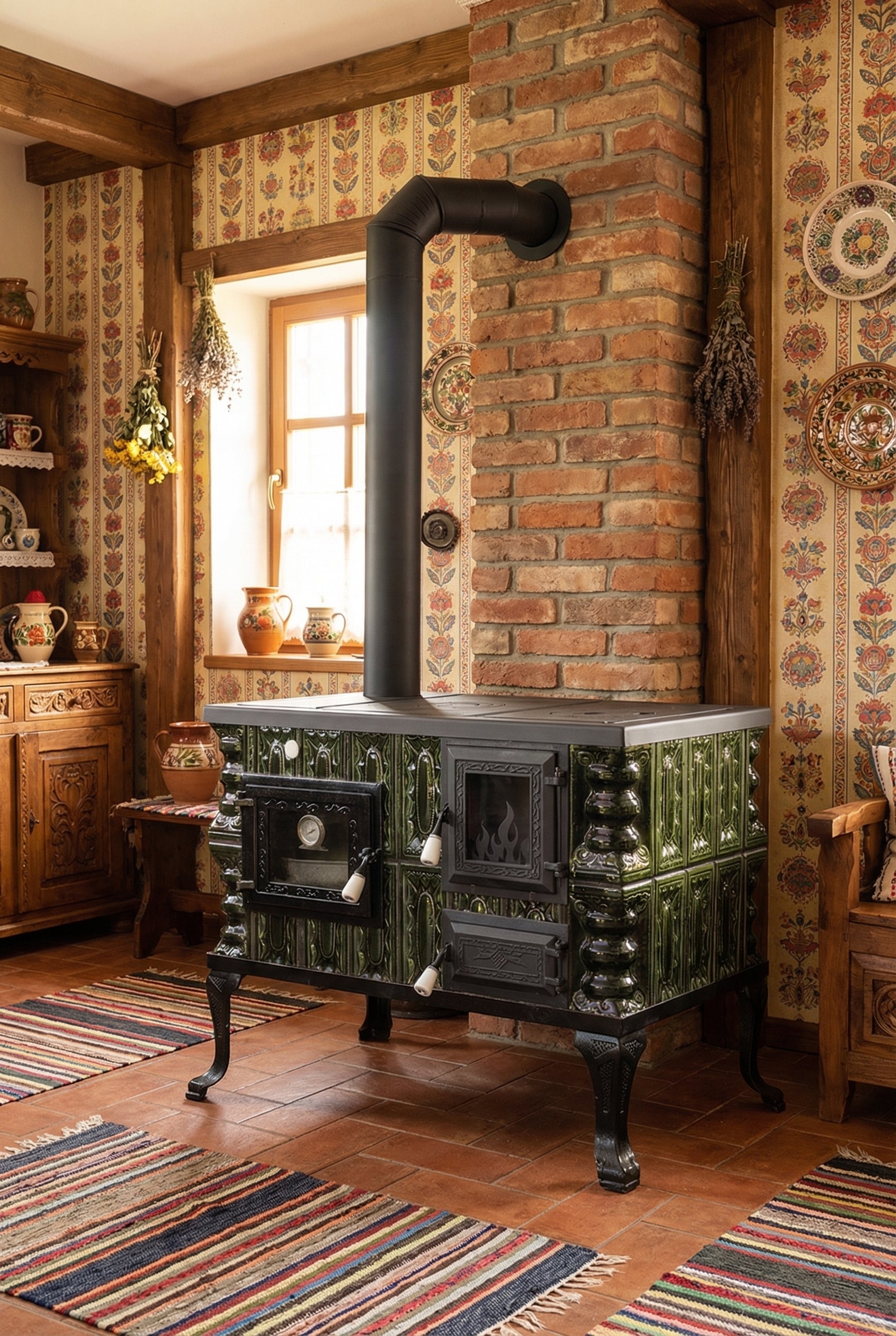 POÊLE CÉRAMIQUE MODÈLE 6 VERT GAUCHE 10 kW