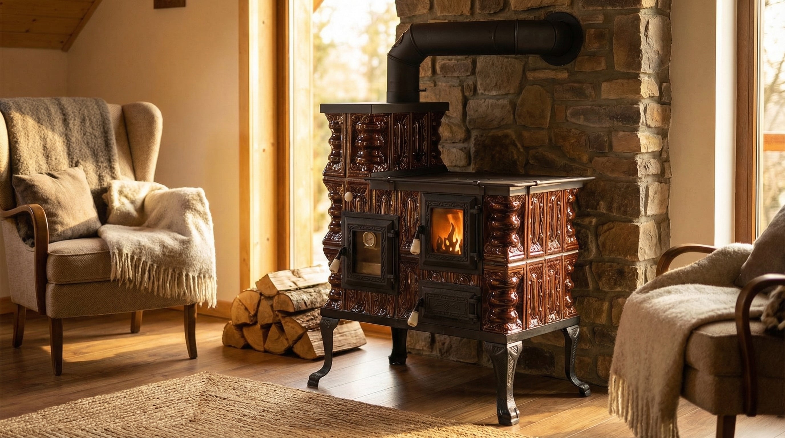 POÊLE CÉRAMIQUE MODÈLE 27 MARRON GAUCHE 8 kW