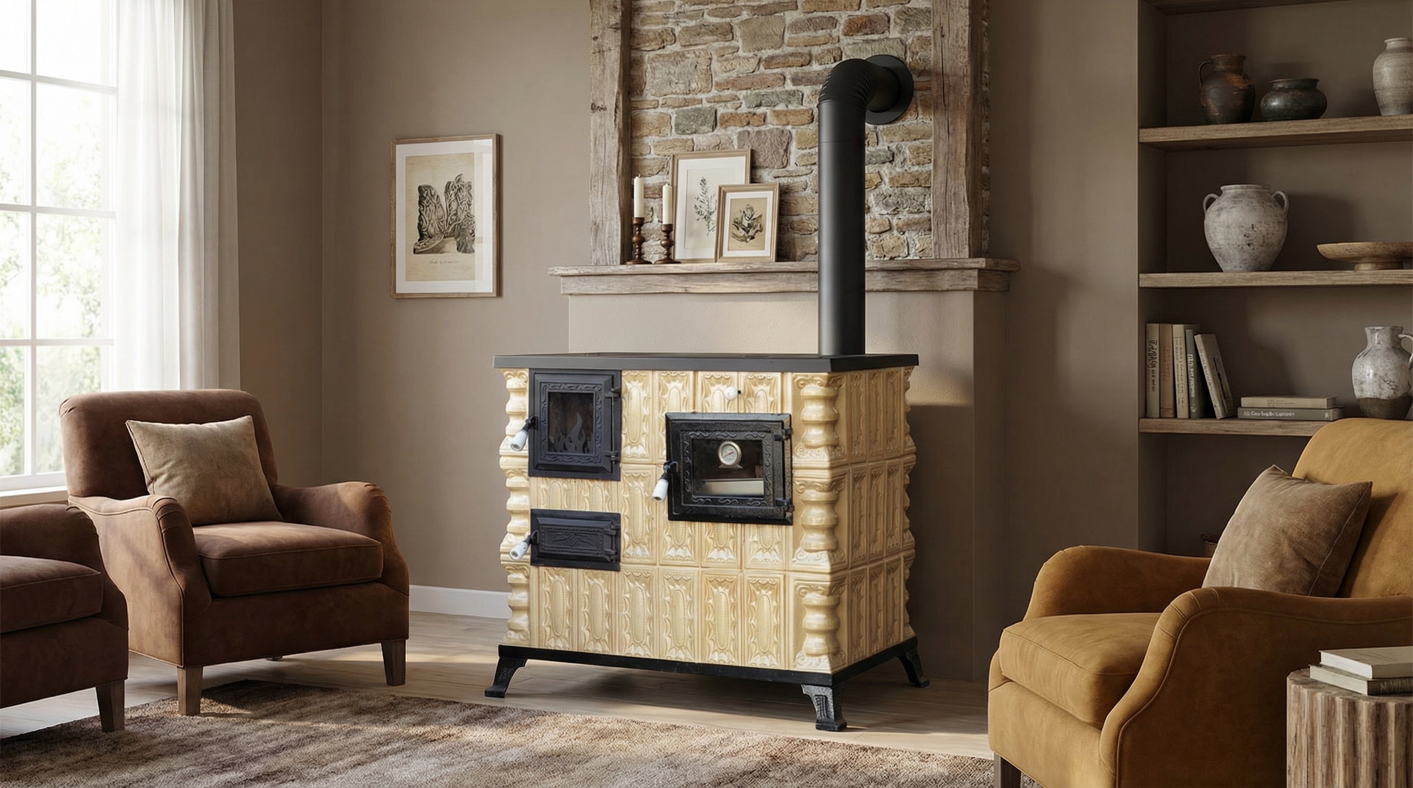 POÊLE CÉRAMIQUE MODÈLE 4 CRÈME DROIT 10 kW