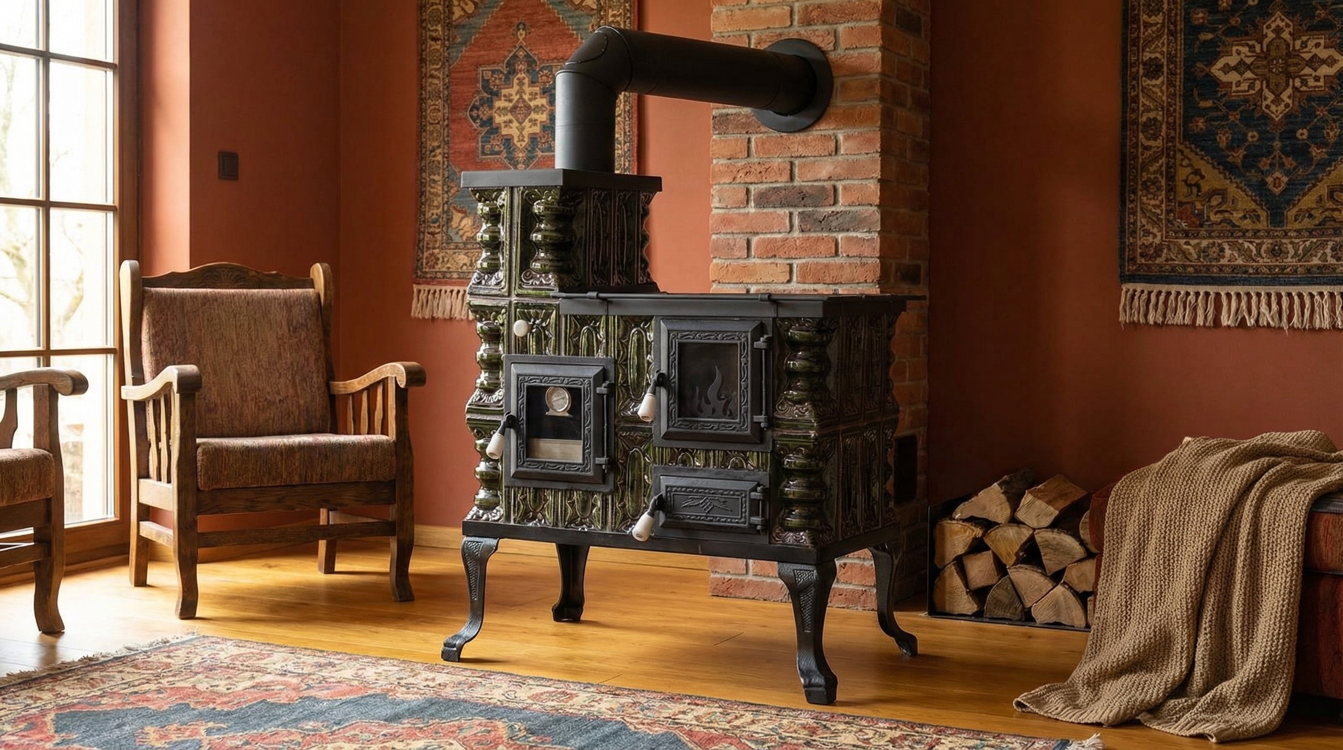 POÊLE CÉRAMIQUE MODÈLE 27 VERT GAUCHE 8 kW