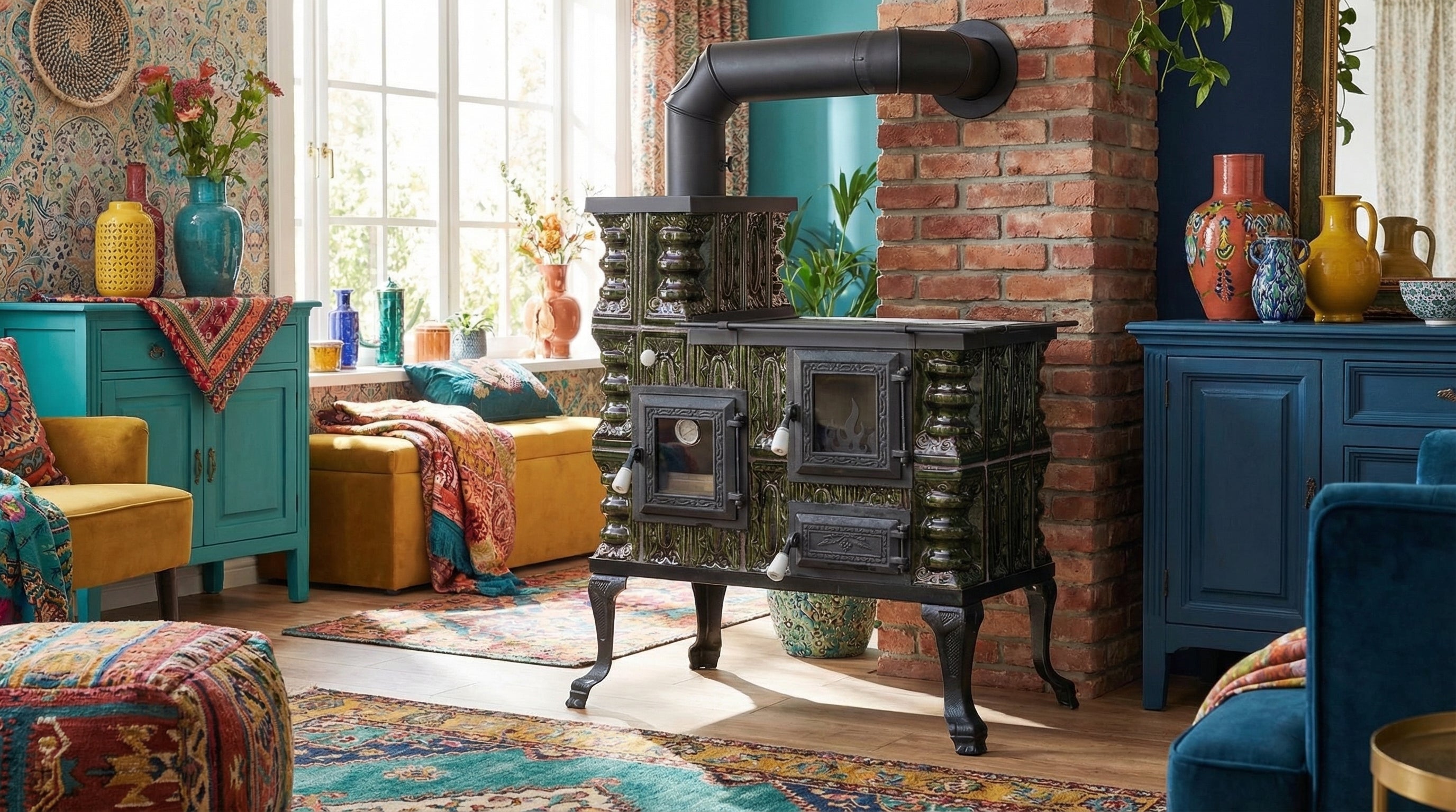 POÊLE CÉRAMIQUE MODÈLE 27 VERT GAUCHE 8 kW