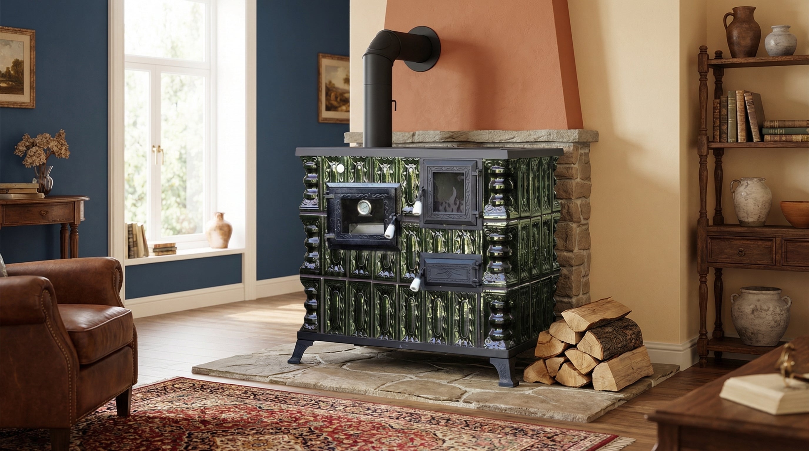 POÊLE CÉRAMIQUE MODÈLE 4 VERT GAUCHE 10 kW