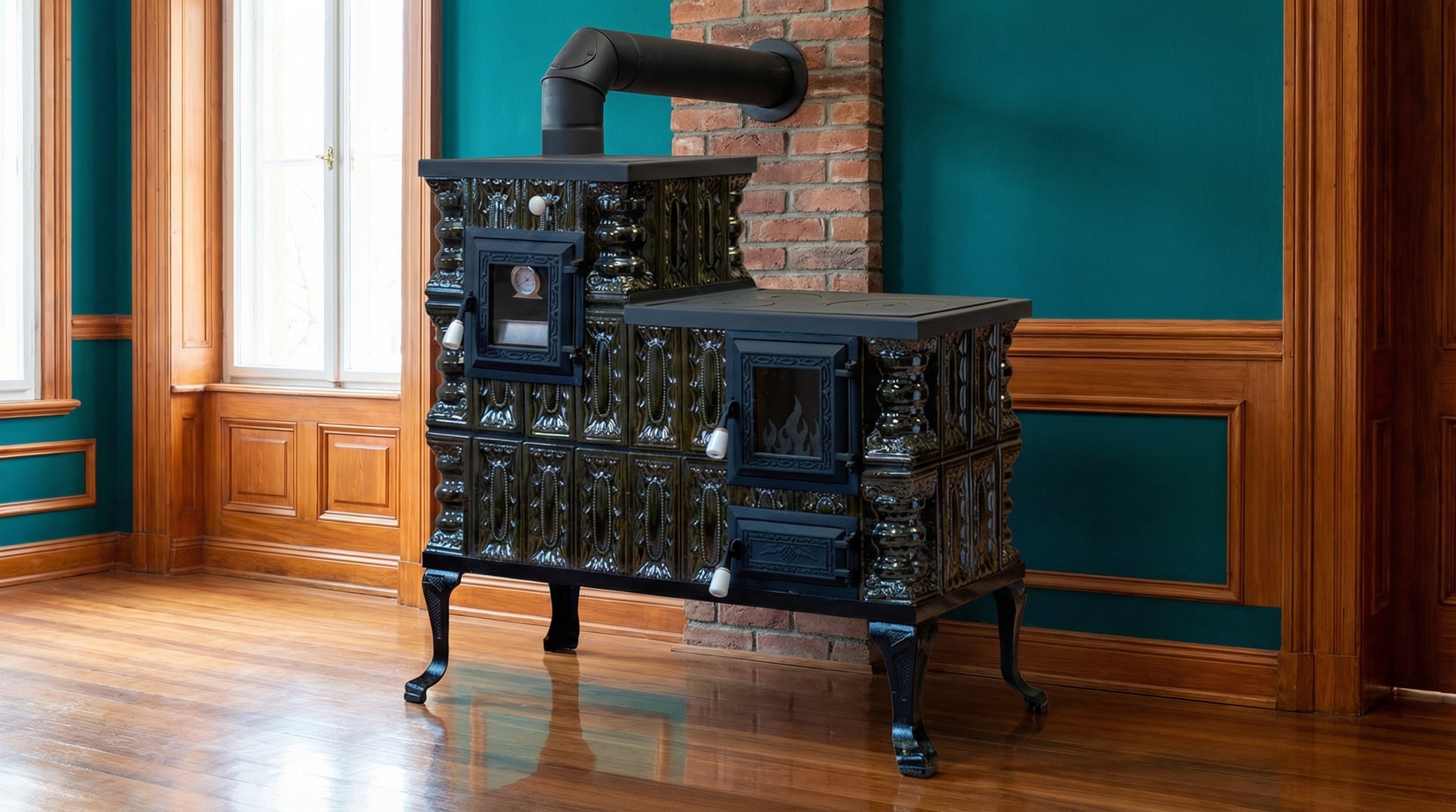 POÊLE CÉRAMIQUE MODÈLE 1 VERT GAUCHE 10 kW