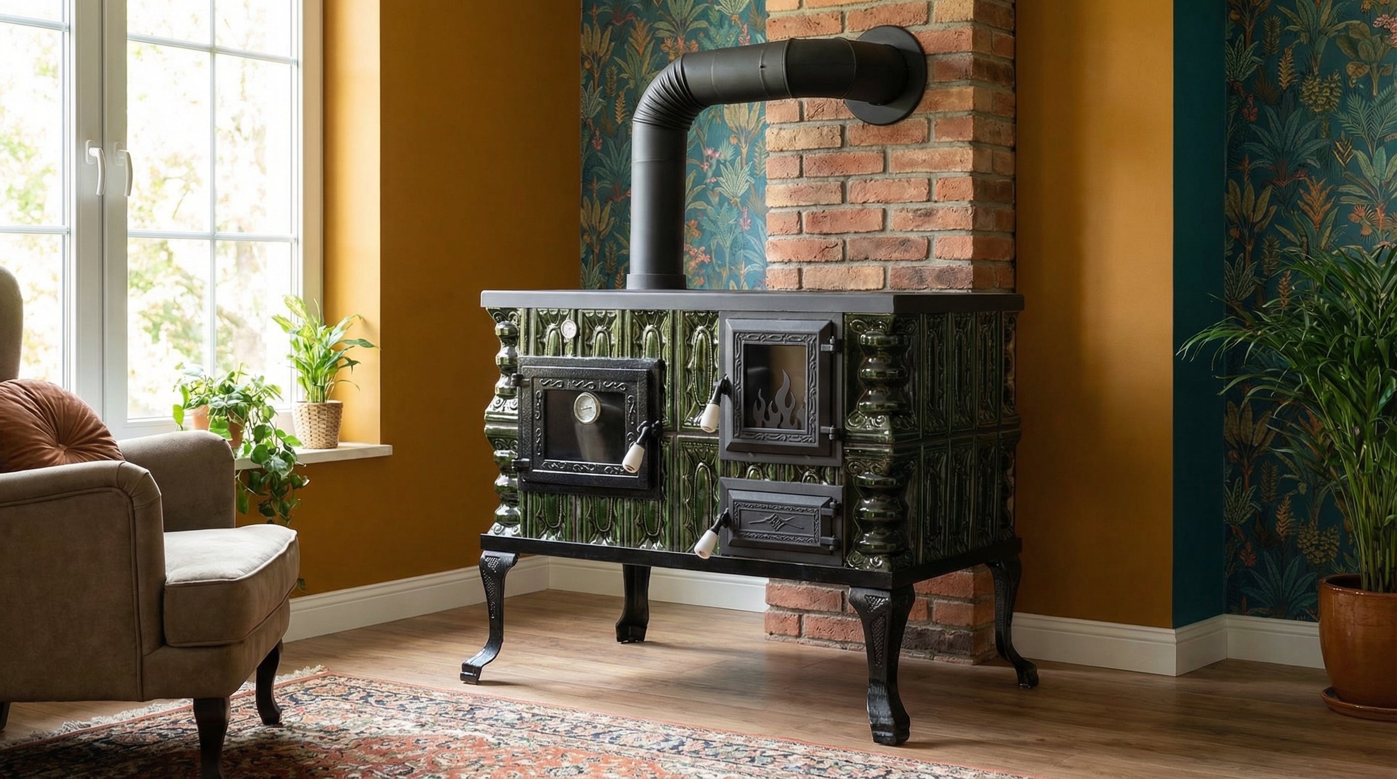 POÊLE CÉRAMIQUE MODÈLE 6 VERT GAUCHE 10 kW