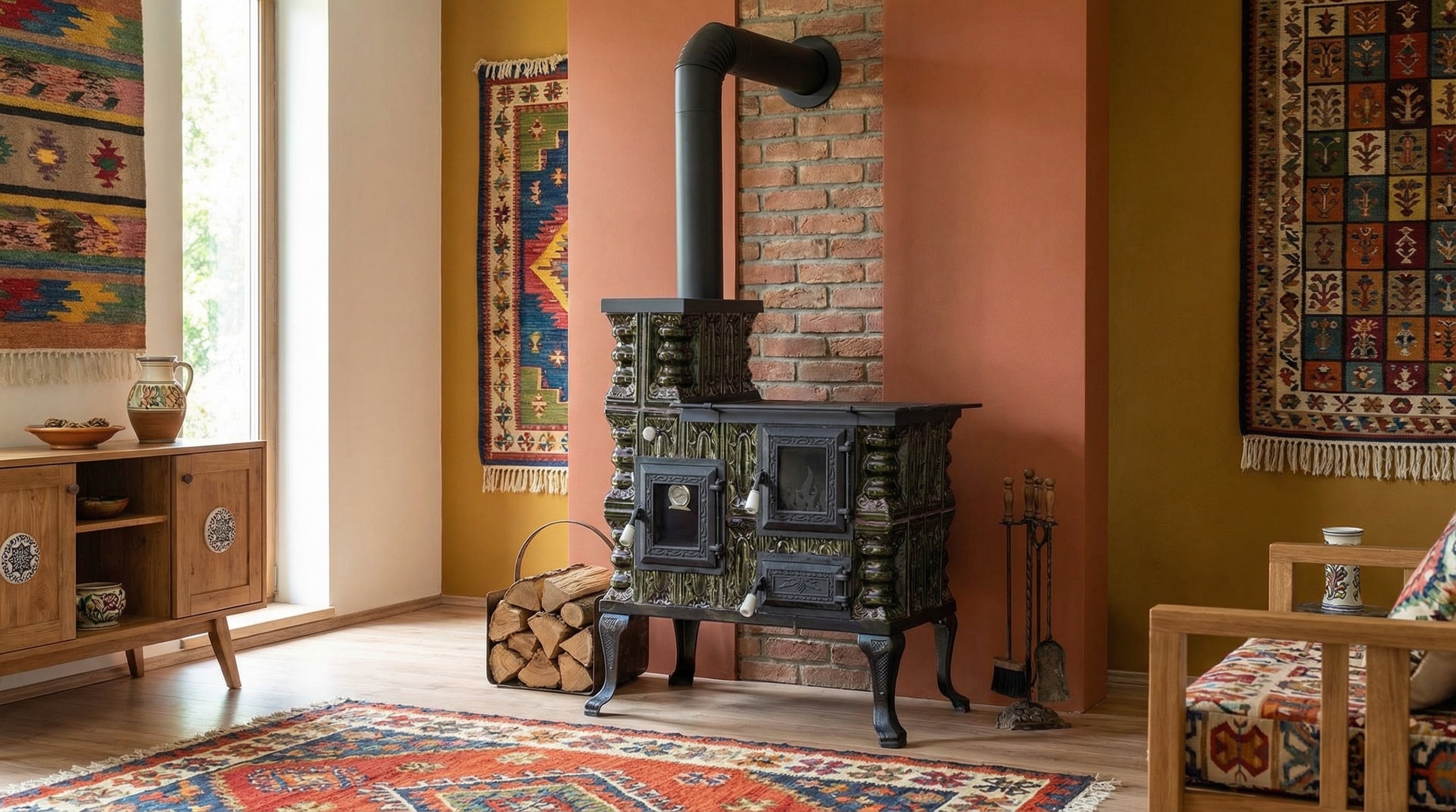 POÊLE CÉRAMIQUE MODÈLE 27 VERT GAUCHE 8 kW